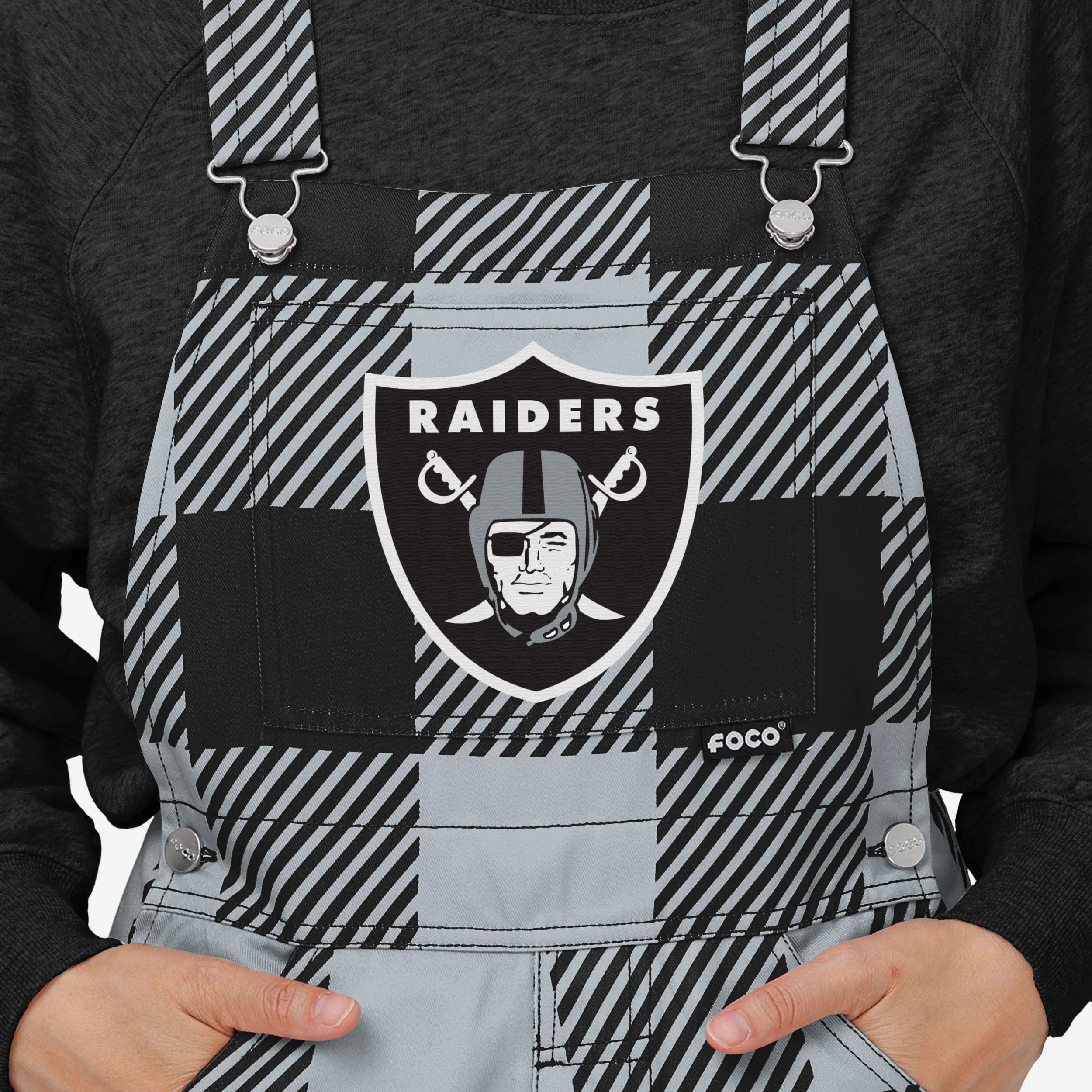 Las Vegas Raiders Womens Plaid Bib Overalls - Image 4