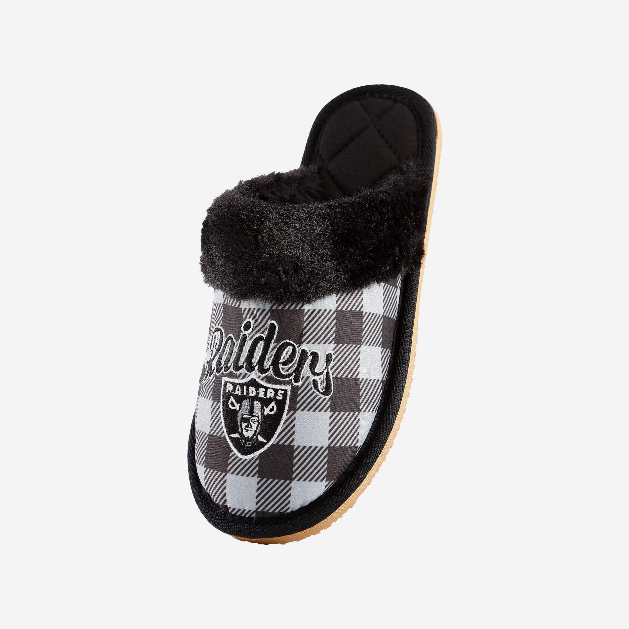 Las Vegas Raiders Womens Plaid Sherpa Mule Slipper - Image 3