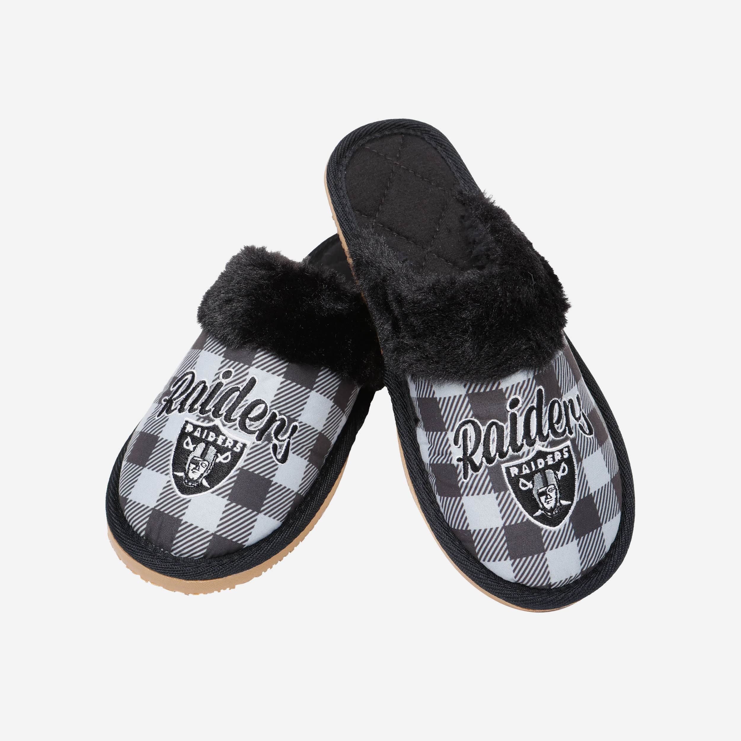 Las Vegas Raiders Womens Plaid Sherpa Mule Slipper - Image 4