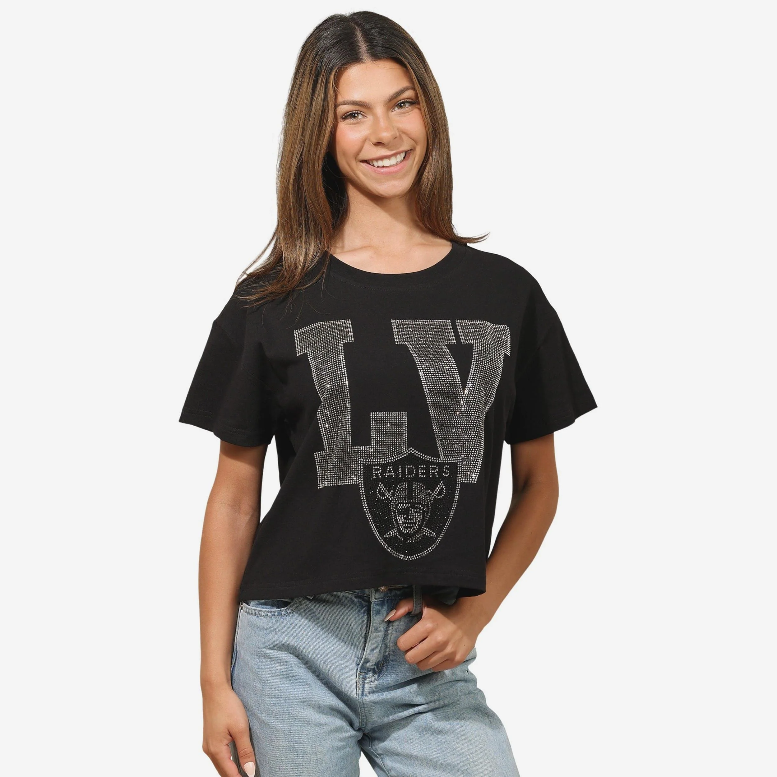 Las Vegas Raiders Womens Rhinestone Logo Crop Top