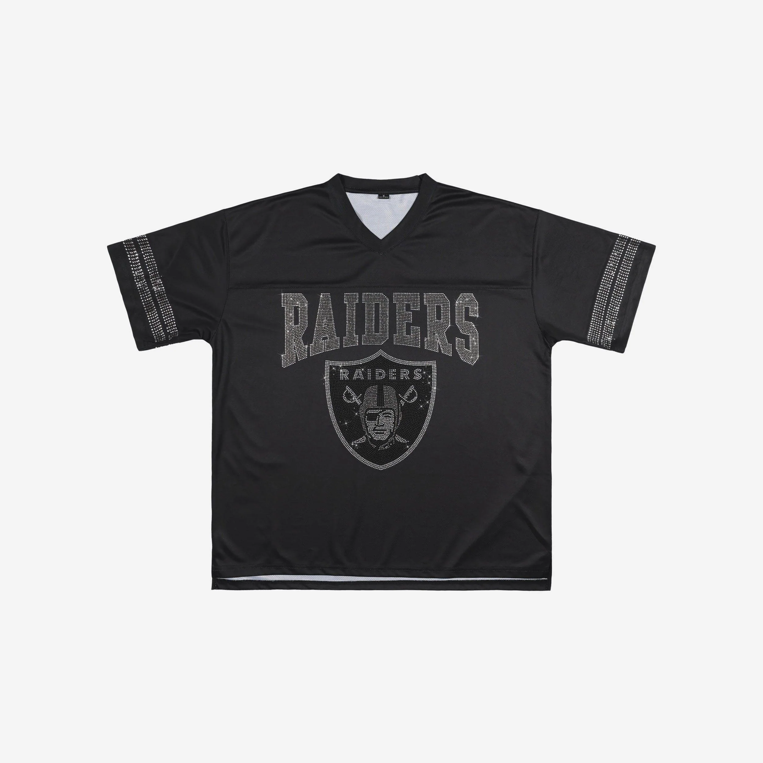 Las Vegas Raiders Womens Rhinestone Logo Oversized V-Neck Mesh T-Shirt - Image 4
