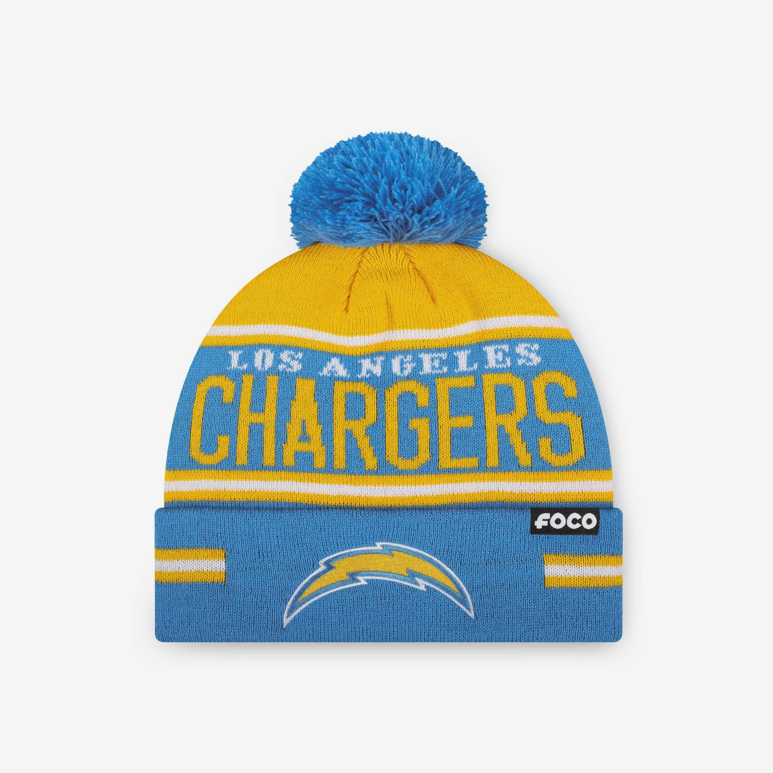Los Angeles Chargers Big Wordmark Stripe Pom Beanie