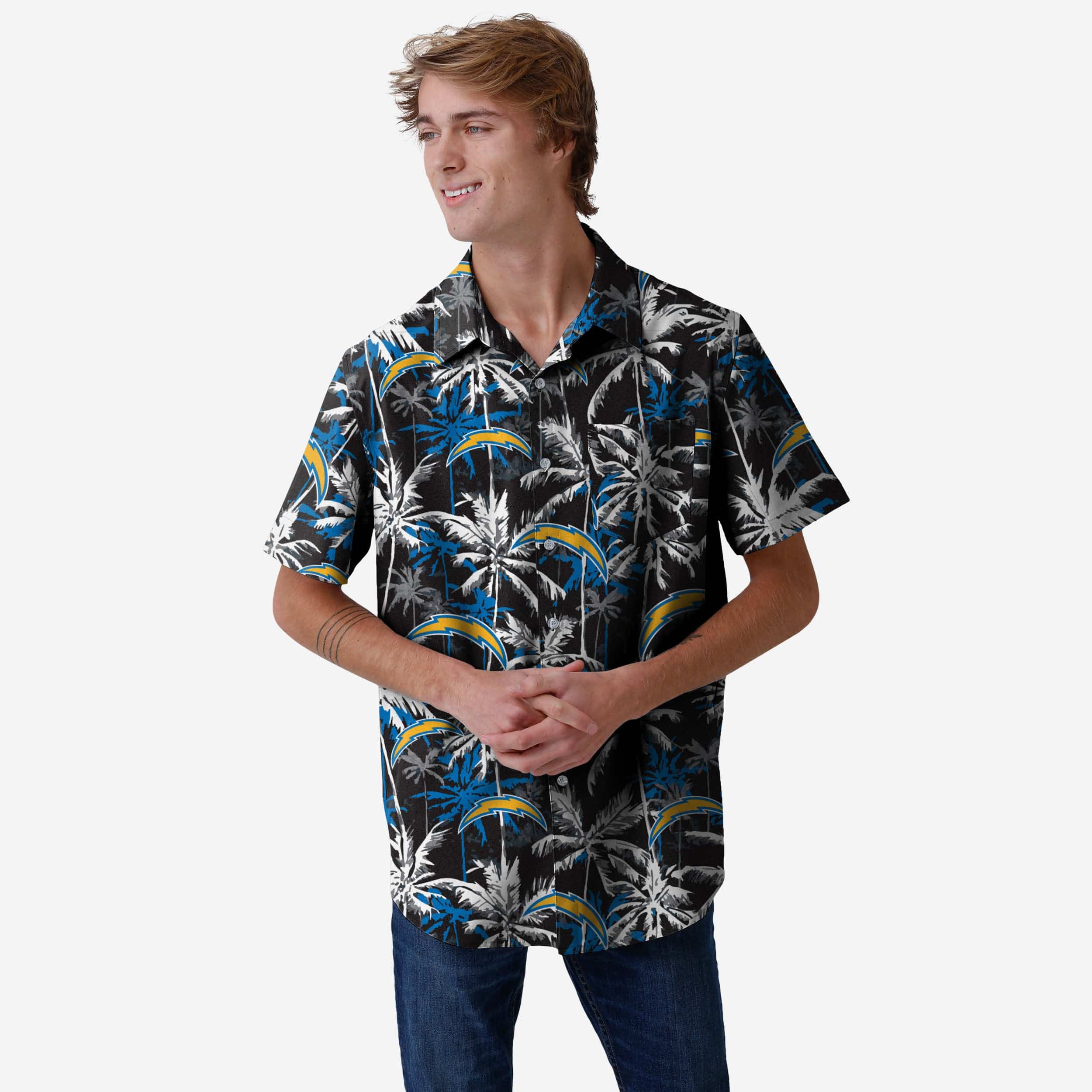 Los Angeles Chargers Black Floral Button Up Shirt