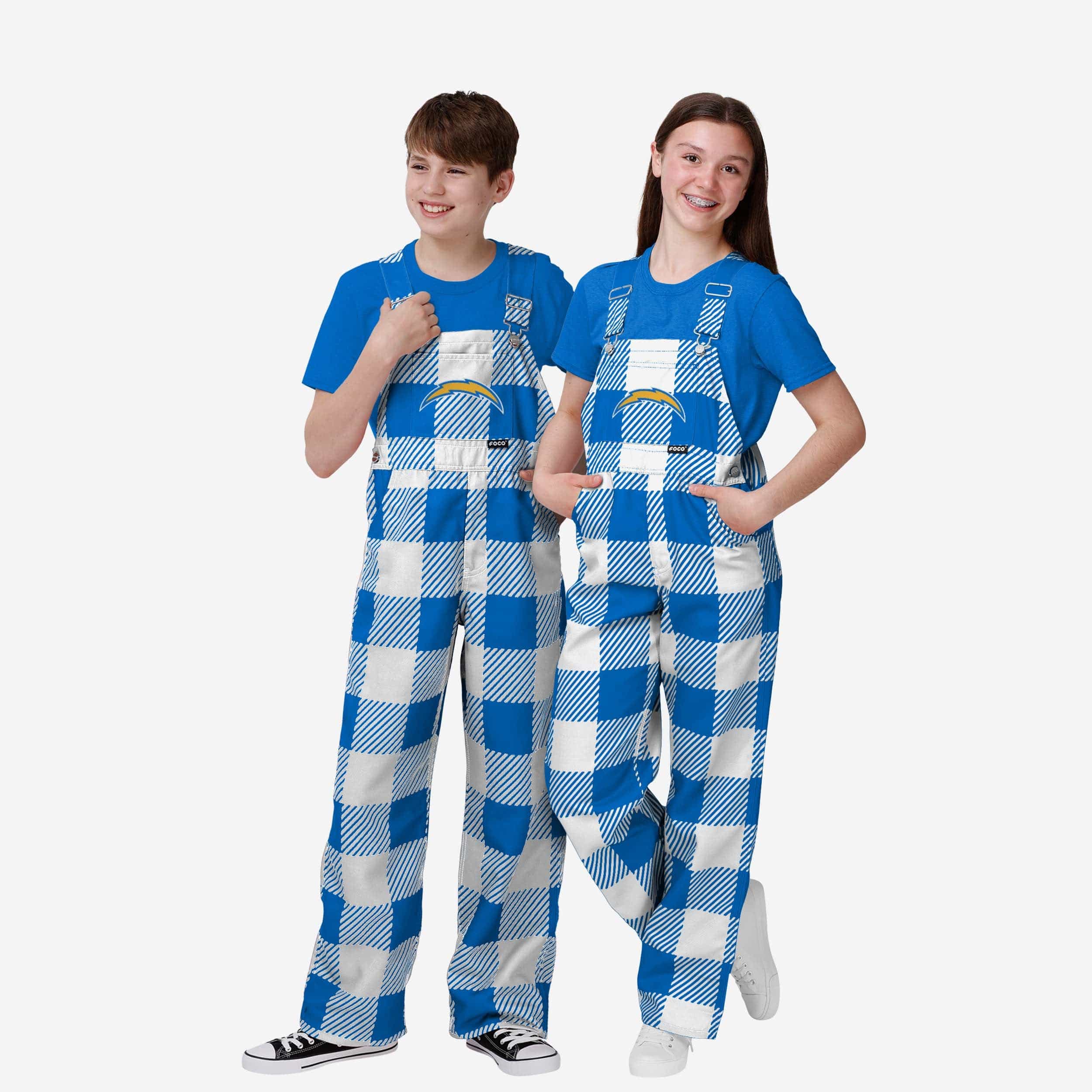 Los Angeles Chargers Buffalo Youth Plaid Bib Overalls