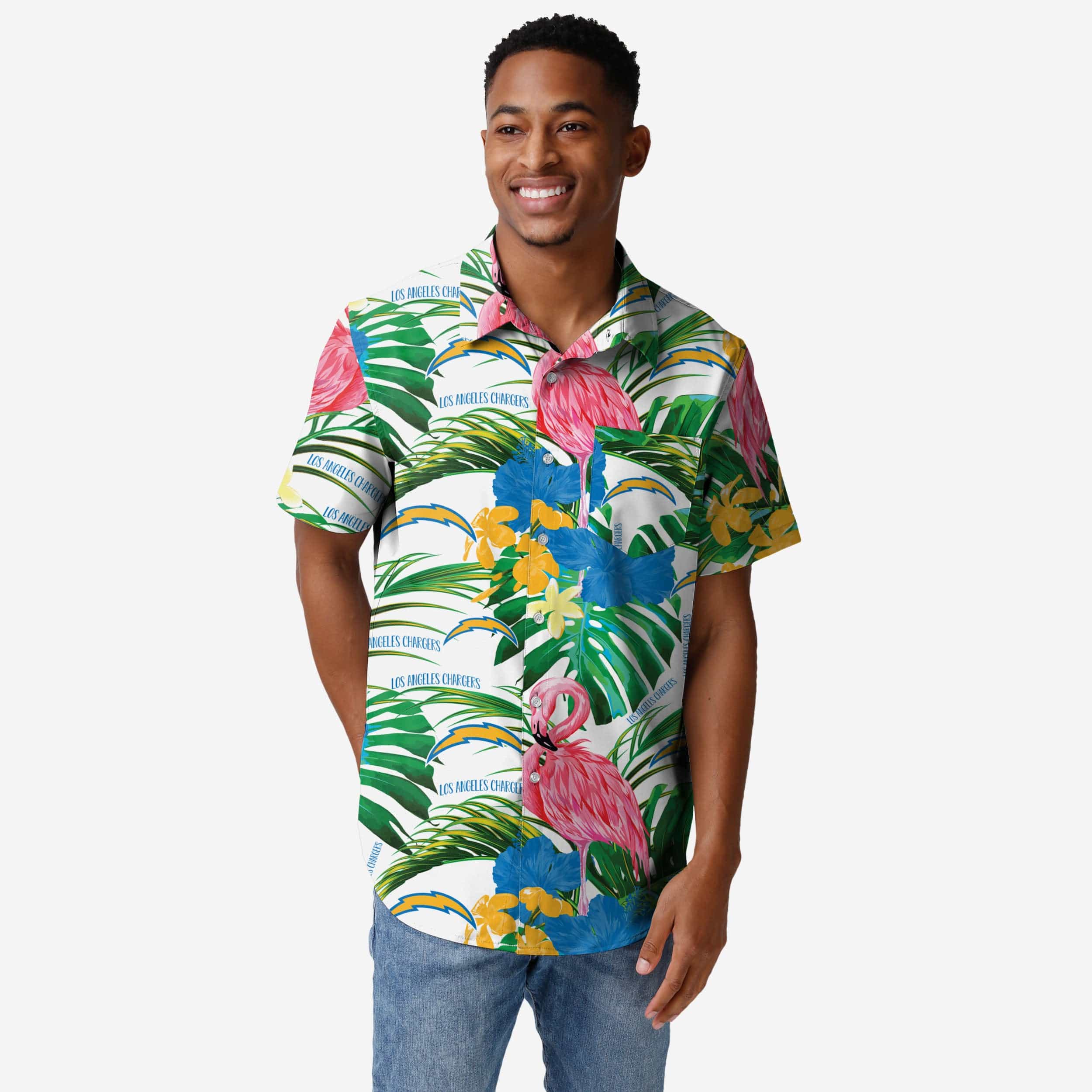 Los Angeles Chargers Flamingo Button Up Shirt