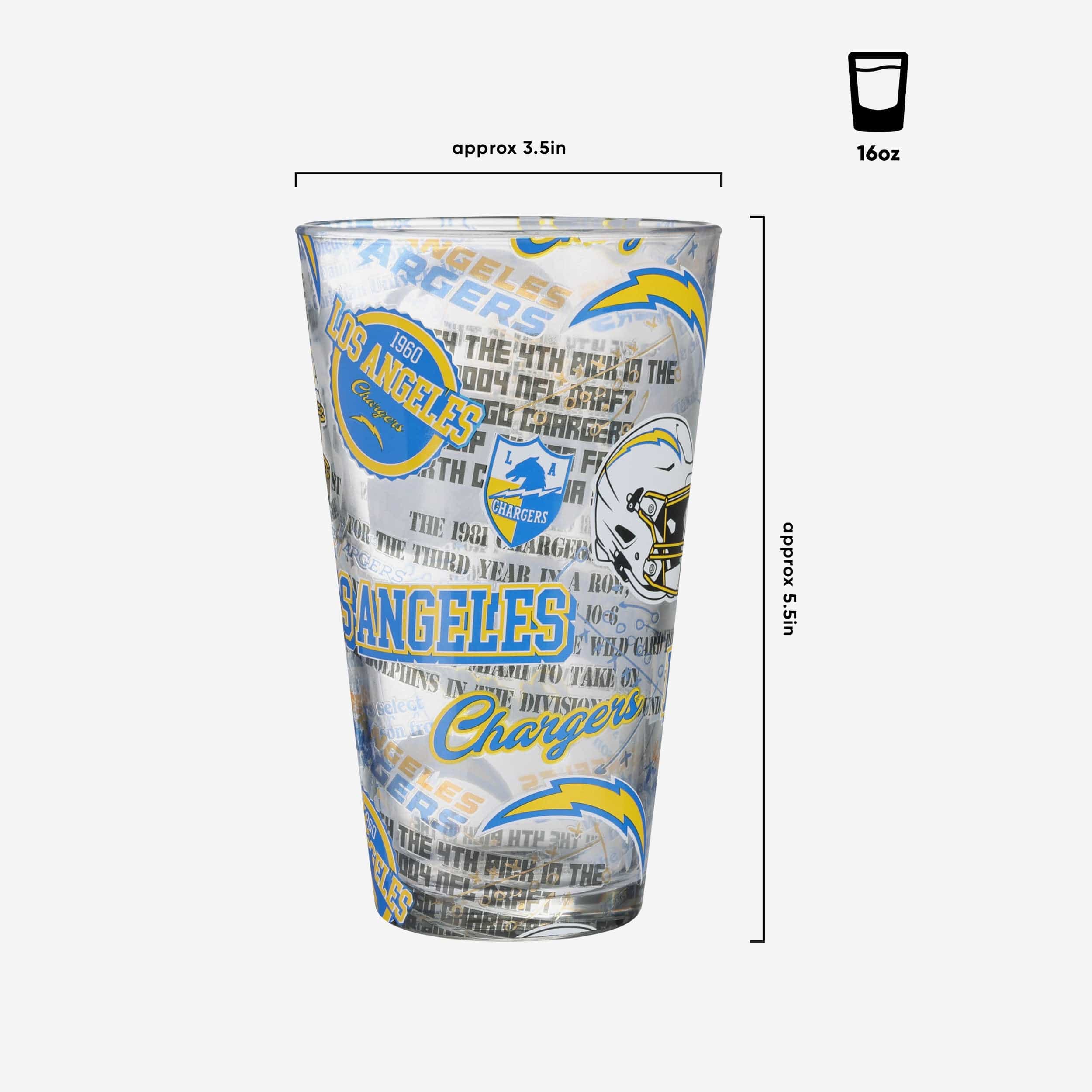 Los Angeles Chargers Historic Print Pint Glass - Image 3