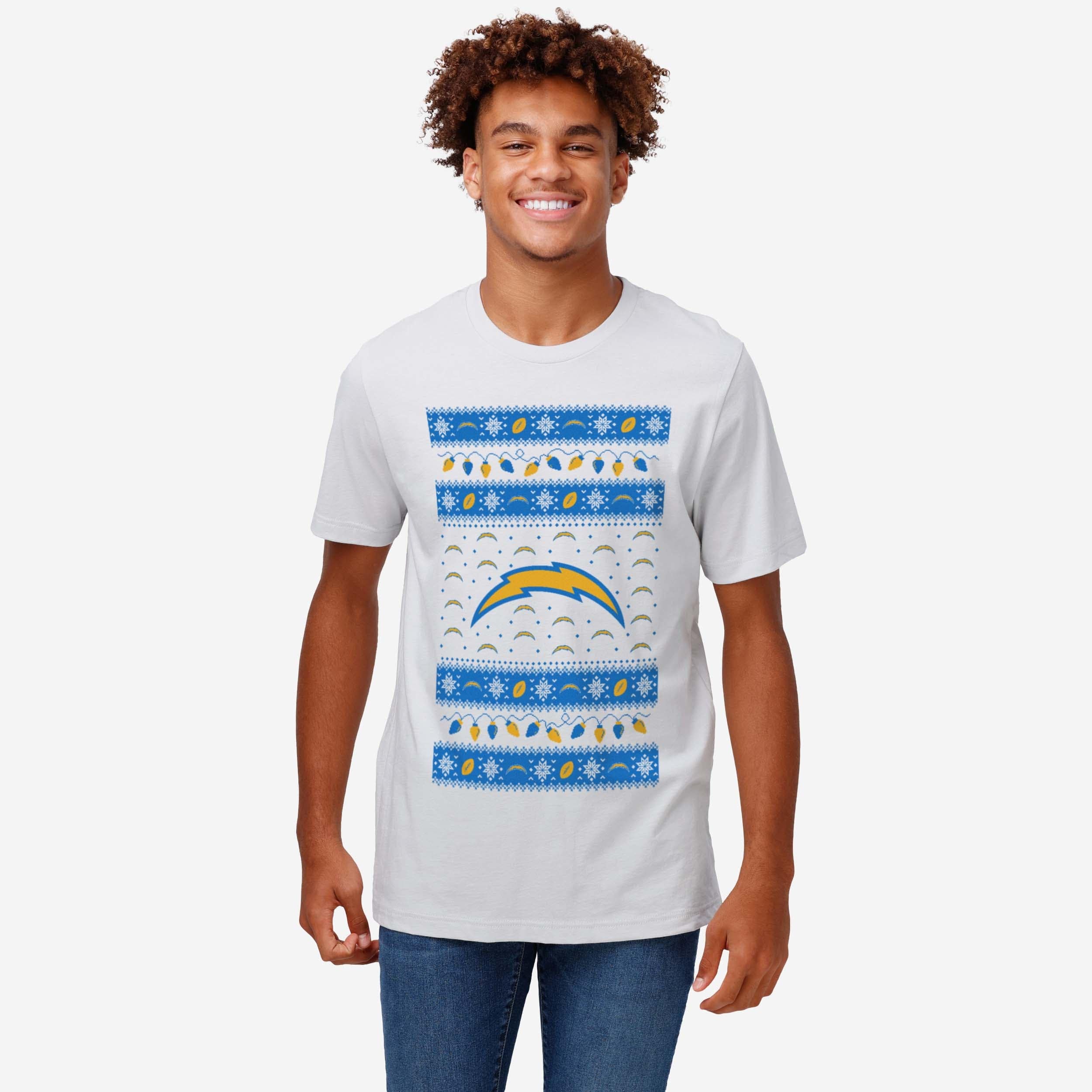 Los Angeles Chargers Holiday Lights Sweater T-Shirt - Image 2
