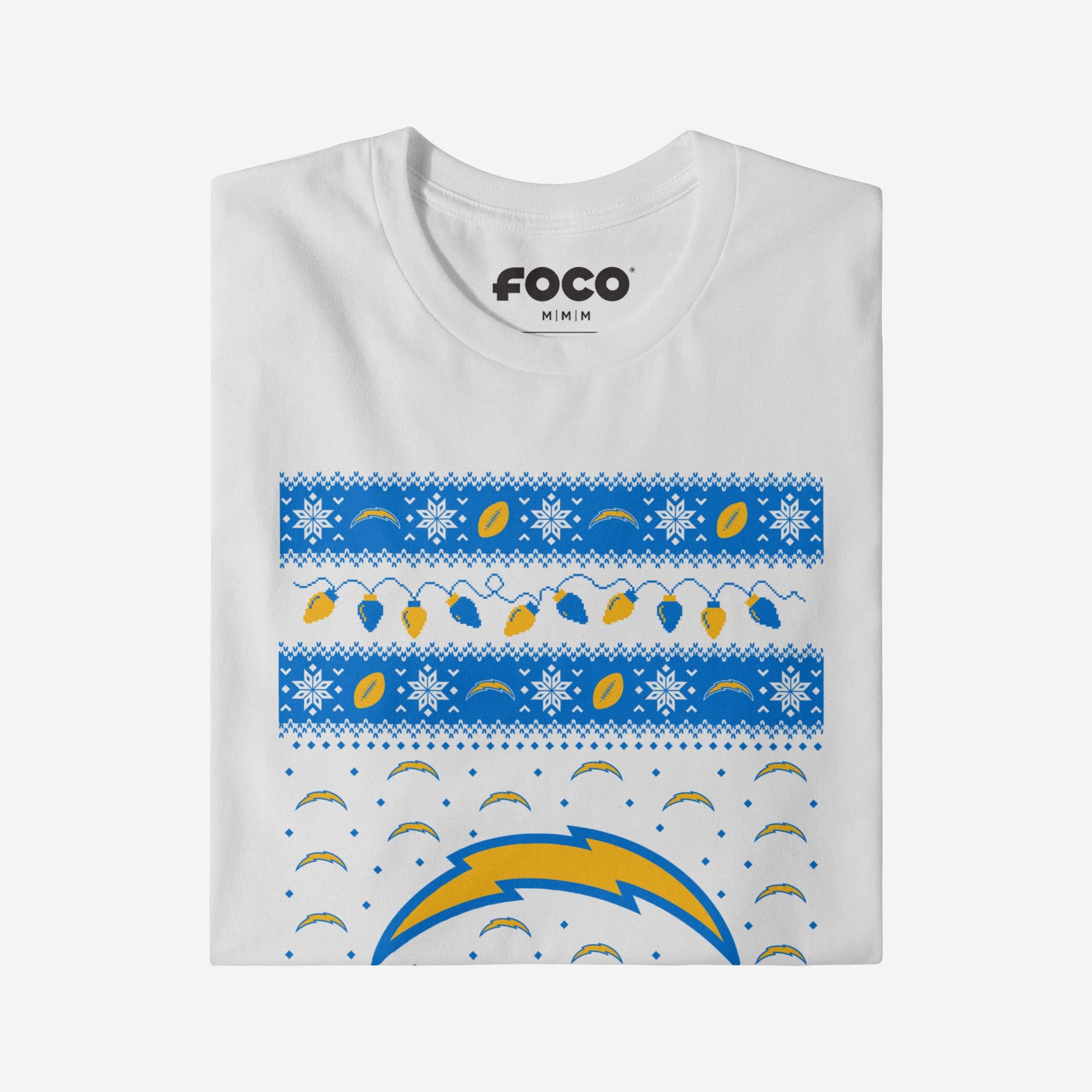 Los Angeles Chargers Holiday Lights Sweater T-Shirt - Image 4