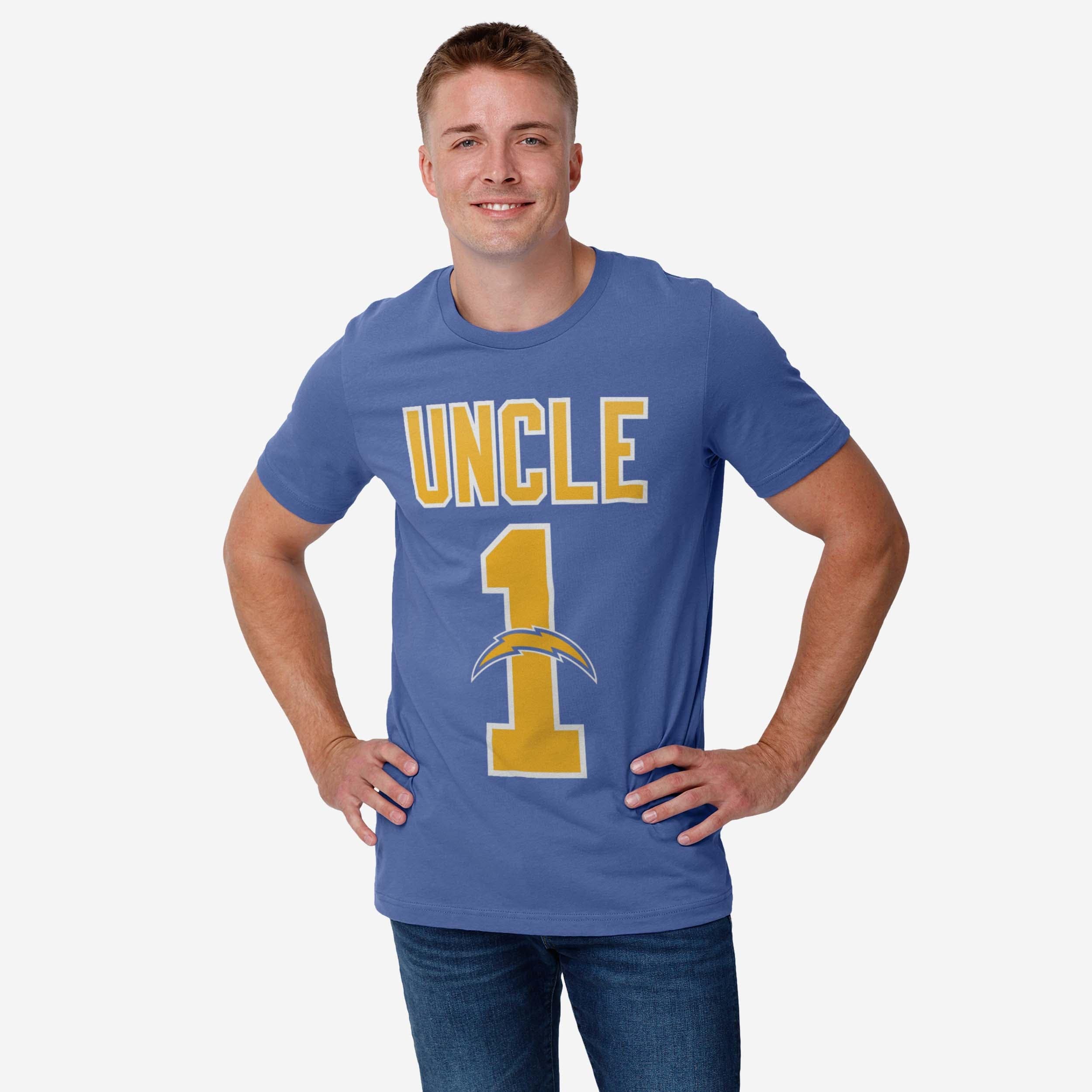 Los Angeles Chargers Number 1 Uncle T-Shirt - Image 2