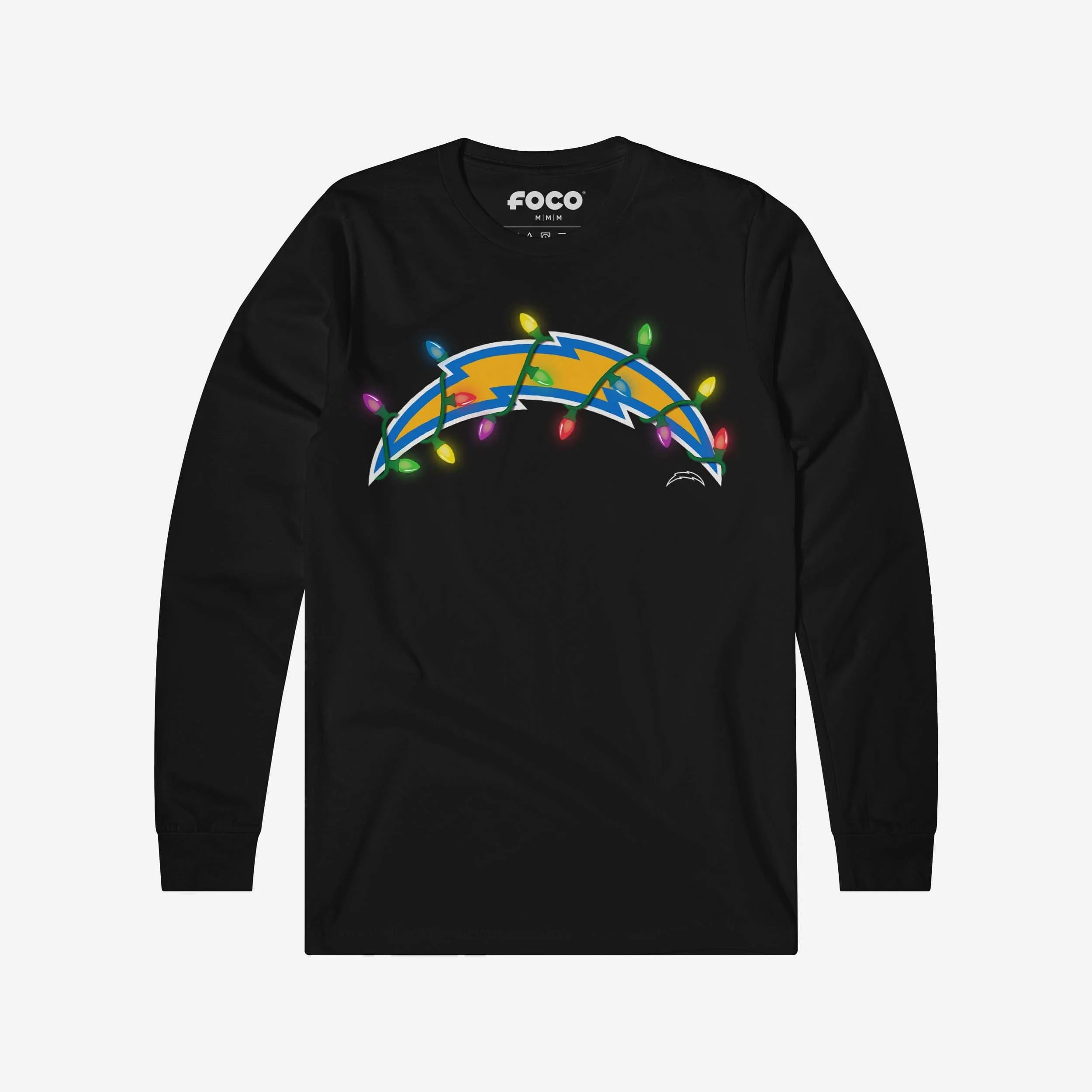 Los Angeles Chargers Primary Logo Holiday Lights Long Sleeve T-Shirt