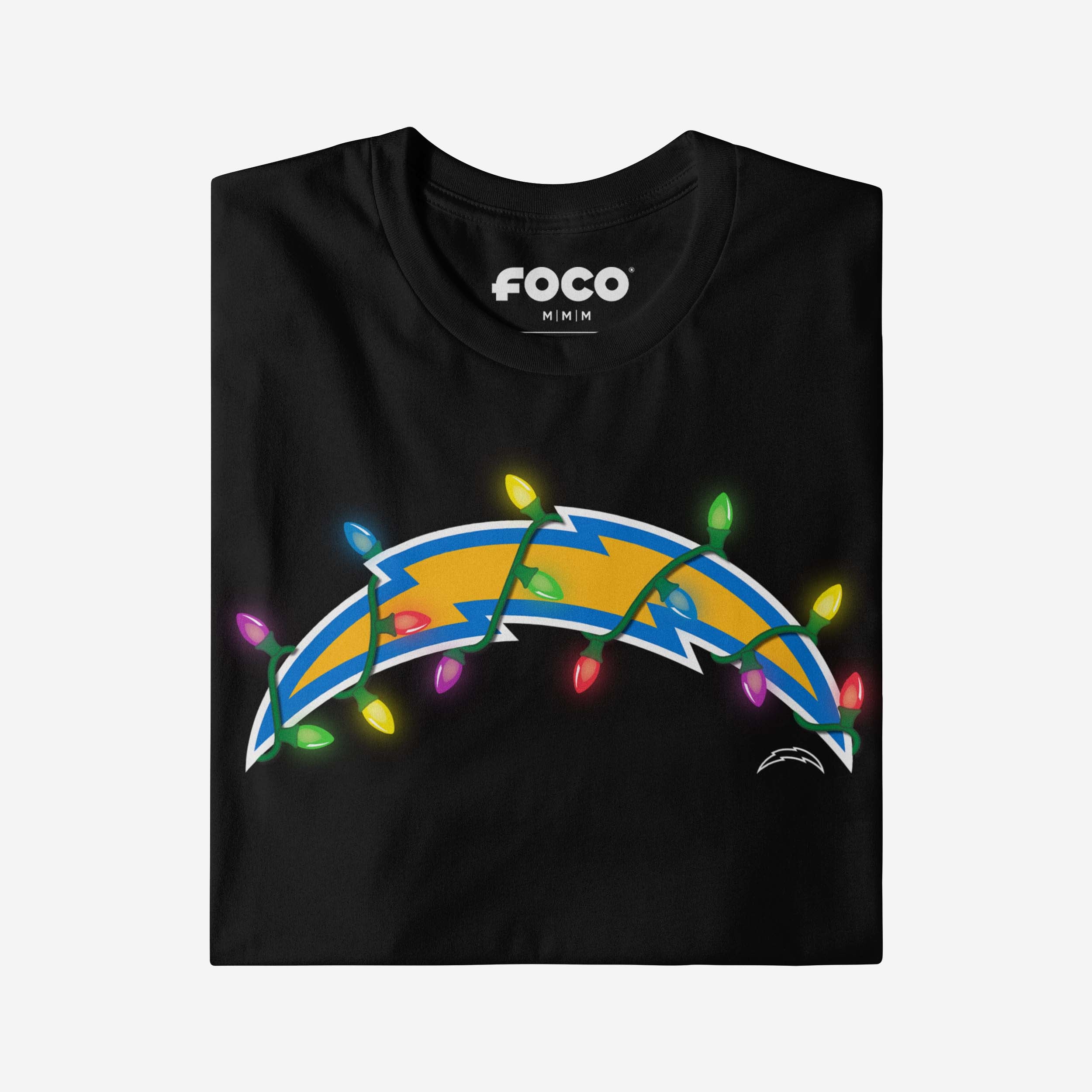 Los Angeles Chargers Primary Logo Holiday Lights T-Shirt - Image 4