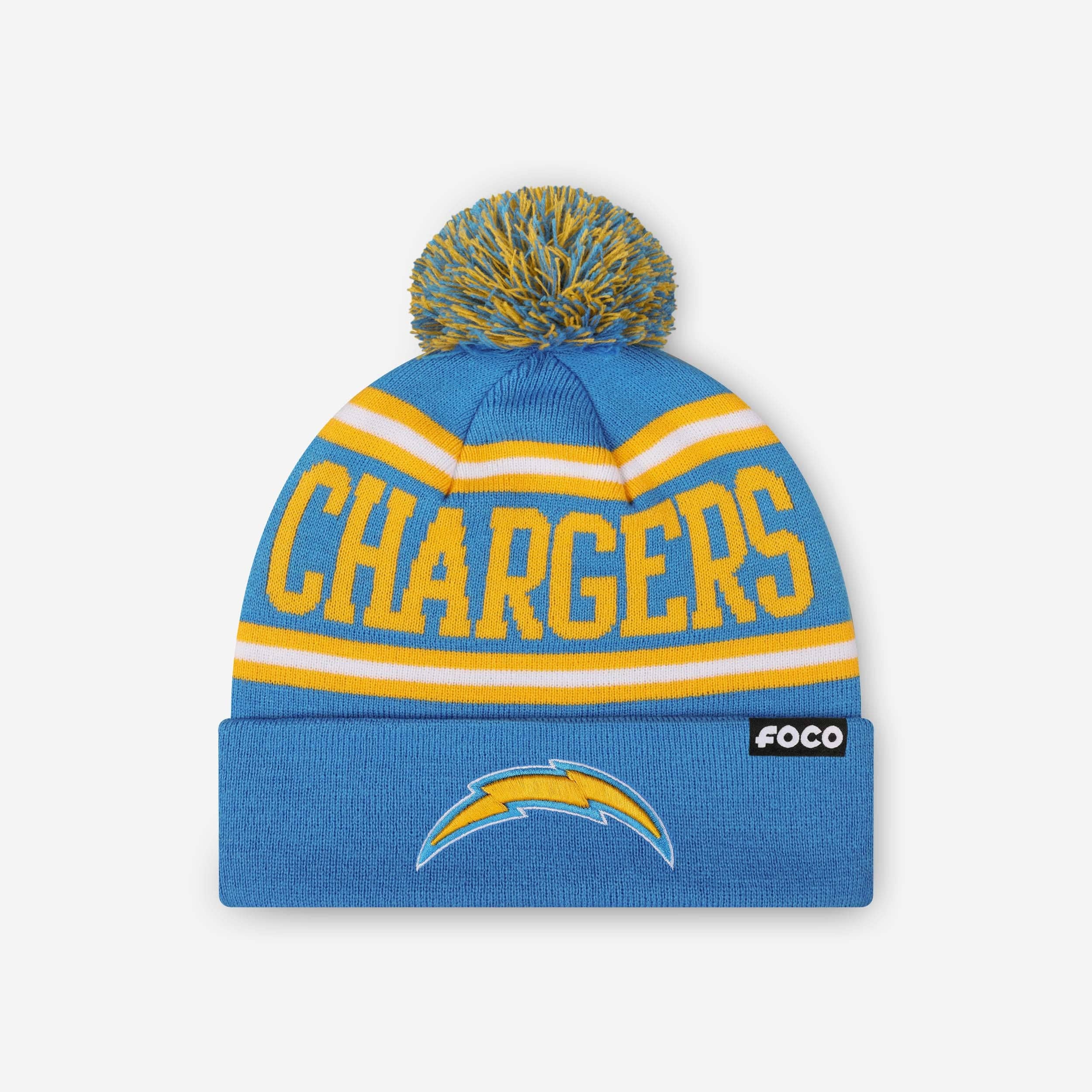 Los Angeles Chargers Primary Logo Stripe Pom Beanie