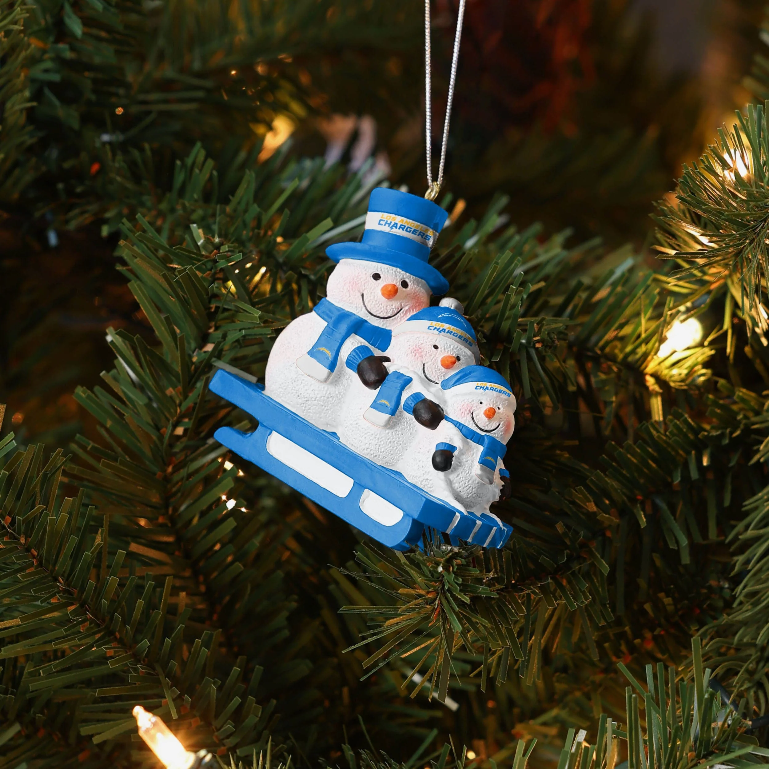 Los Angeles Chargers Sledding Snowmen Ornament - Image 4