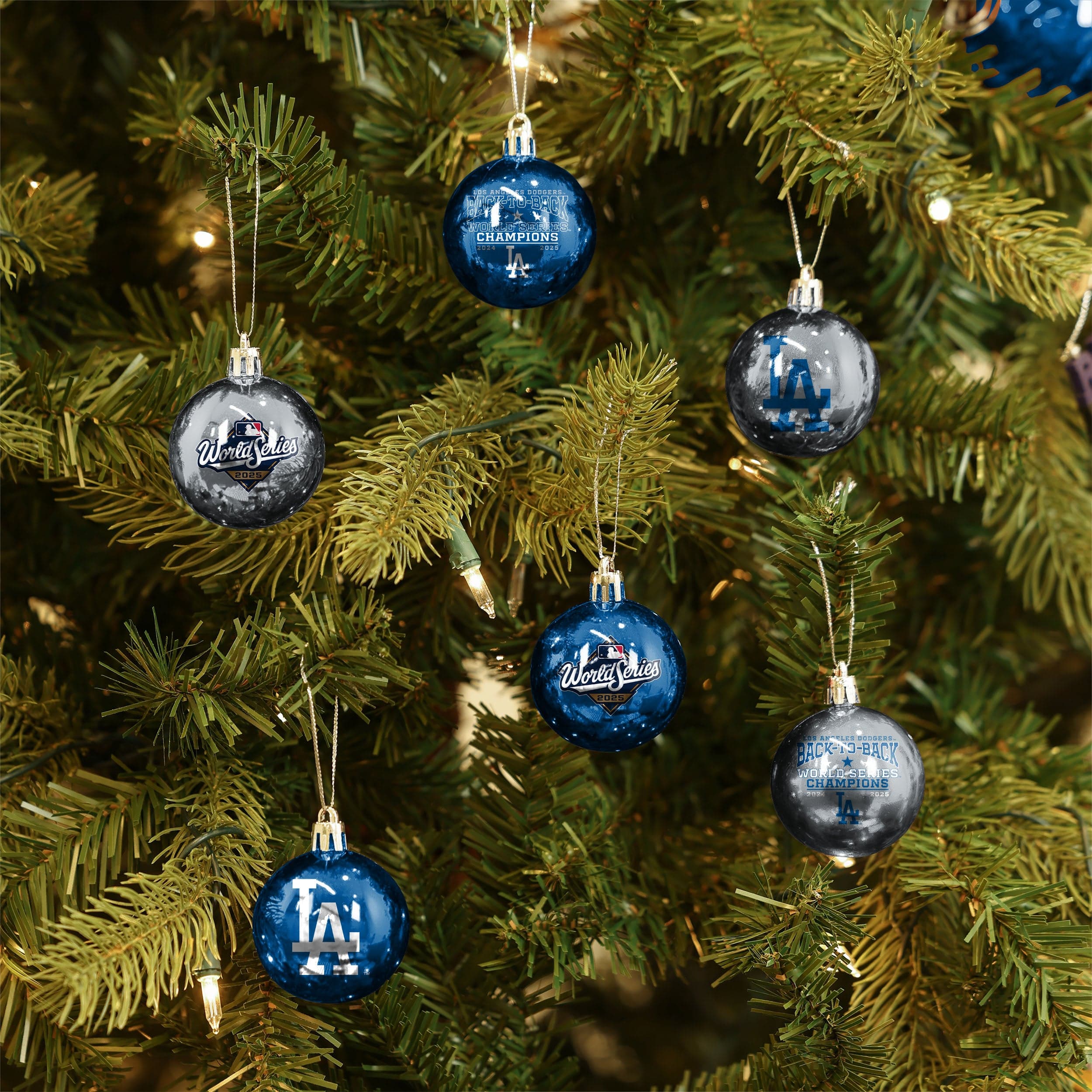 Los Angeles Dodgers 2025 Back To Back World Series Champions 12 Pack Plastic Ball Ornament Set - Image 2