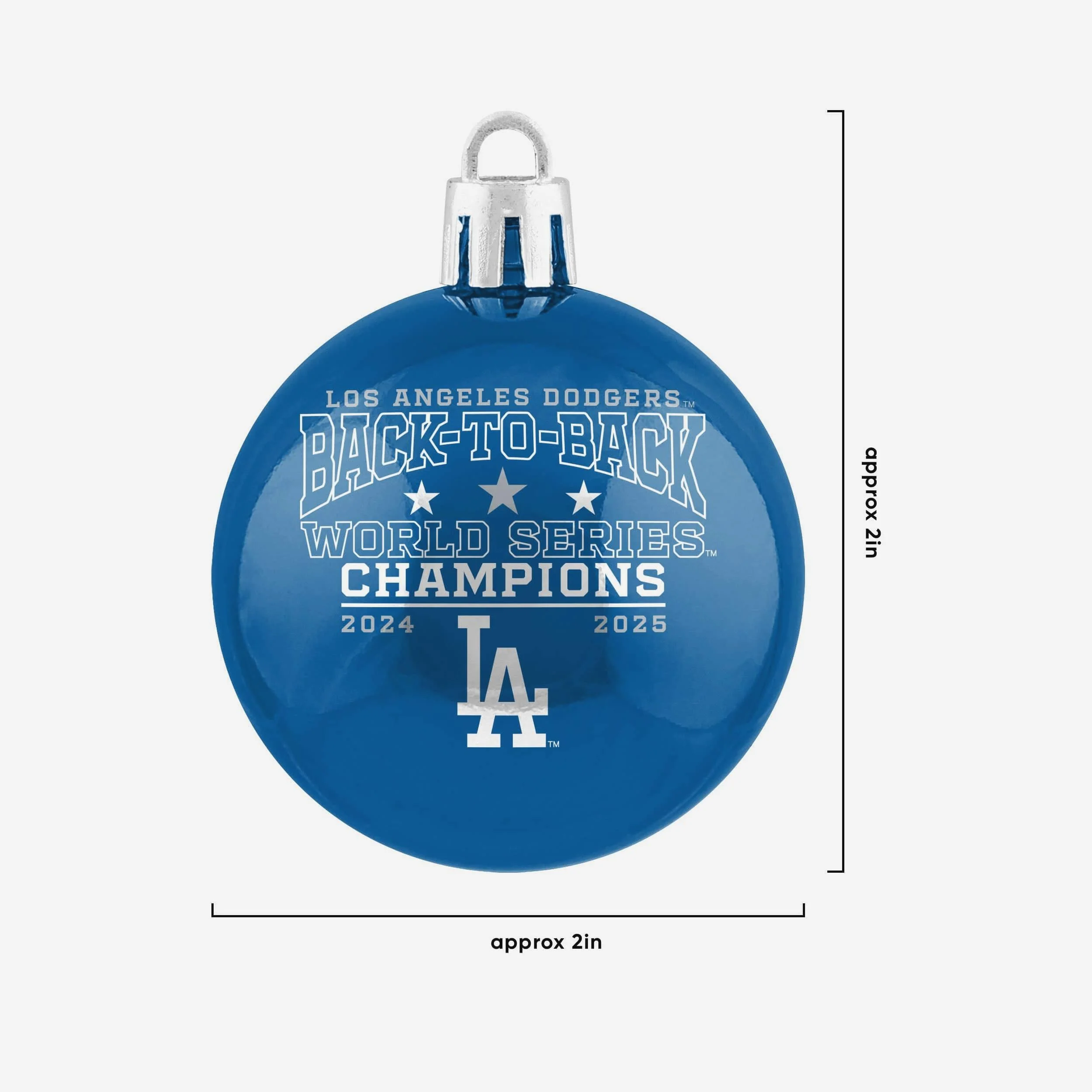 Los Angeles Dodgers 2025 Back To Back World Series Champions 12 Pack Plastic Ball Ornament Set - Image 3