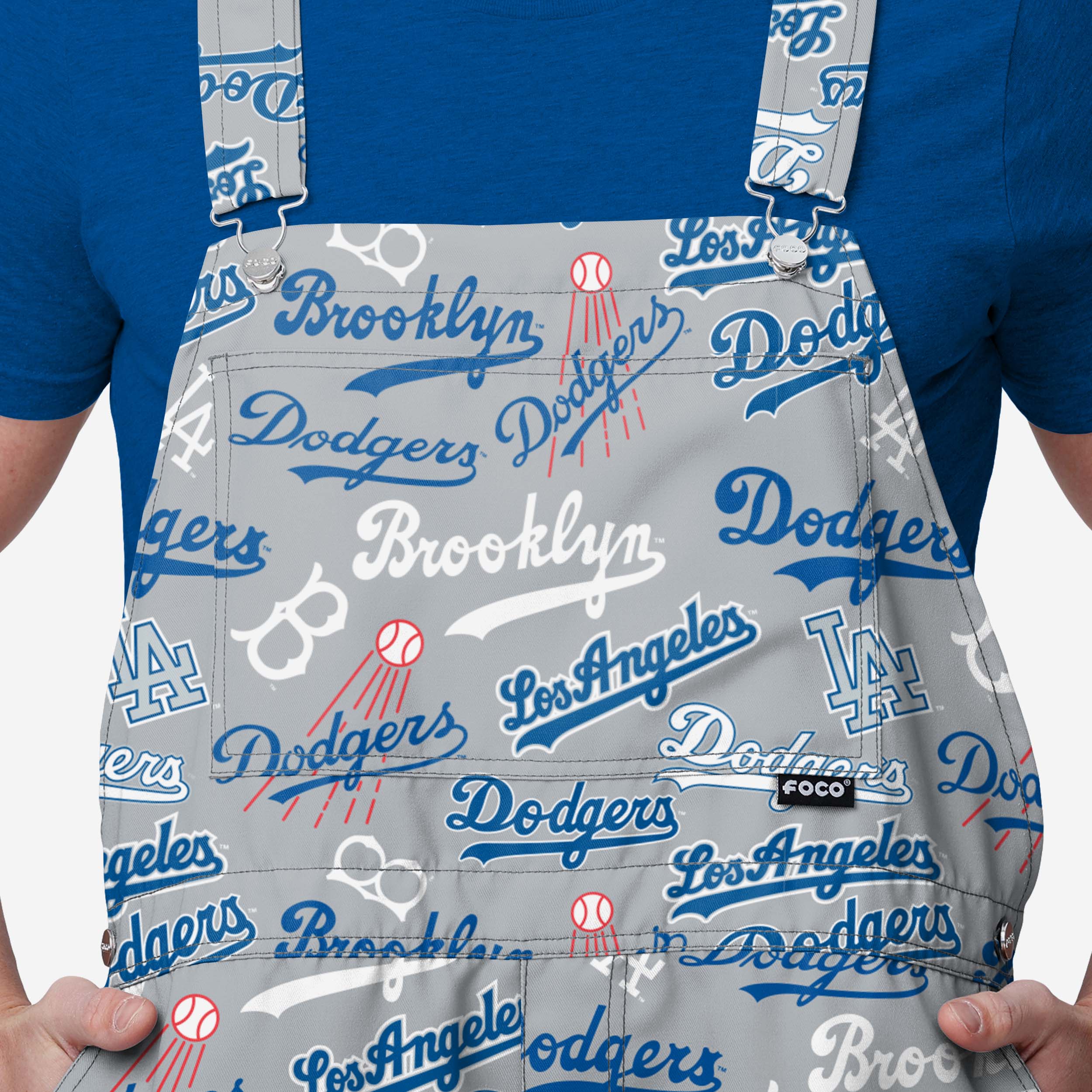 Los Angeles Dodgers Mens Historic Print Bib Shortalls - Image 4
