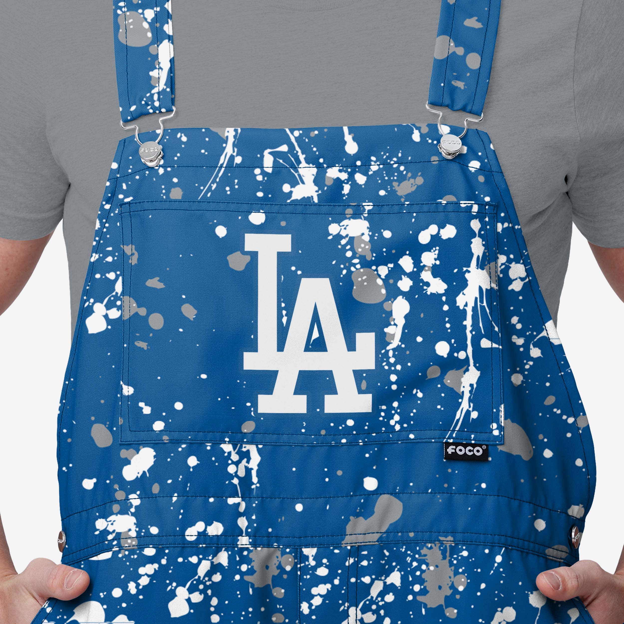 Los Angeles Dodgers Mens Paint Splatter Bib Shortalls - Image 3