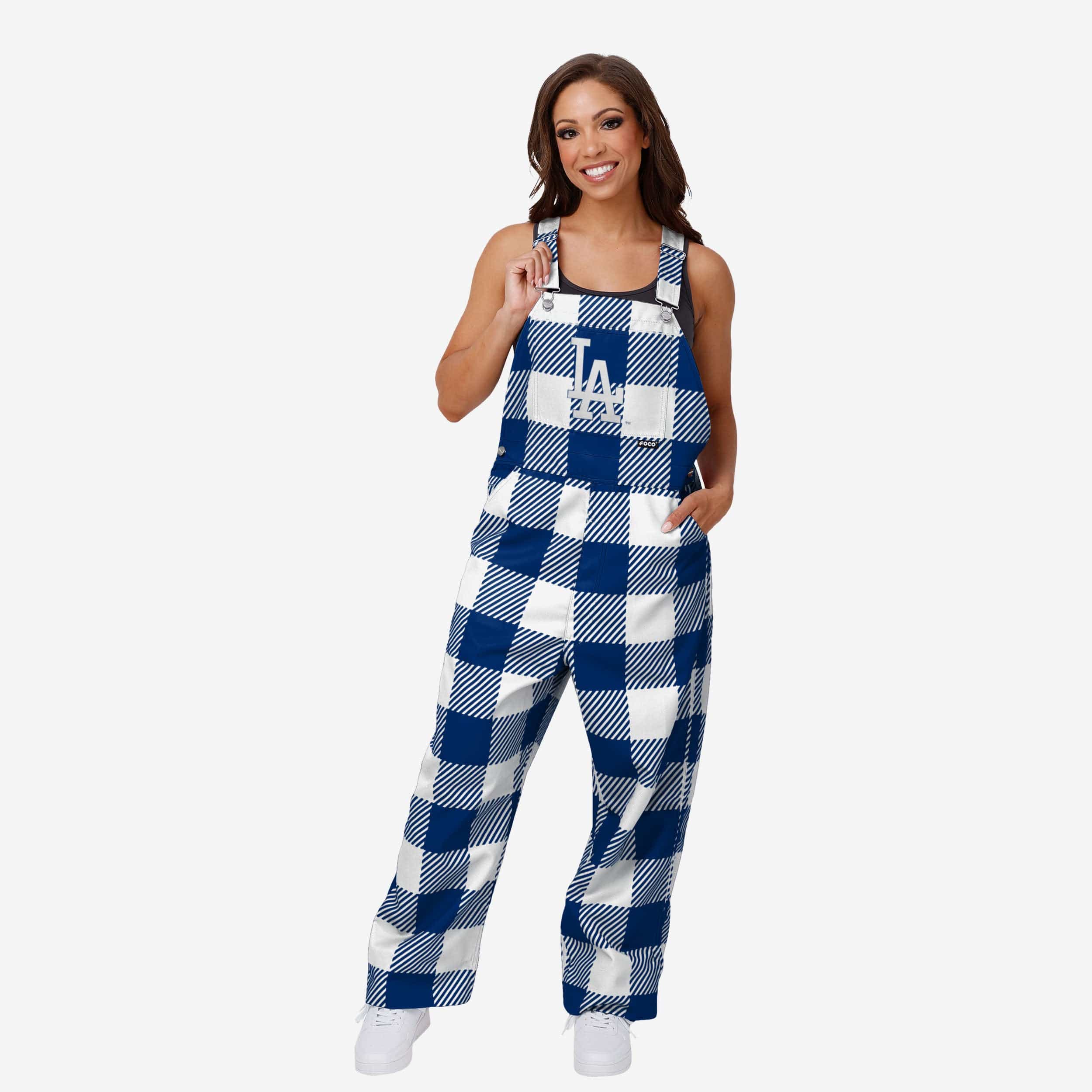 Los Angeles Dodgers Womens Plaid Bib Overalls