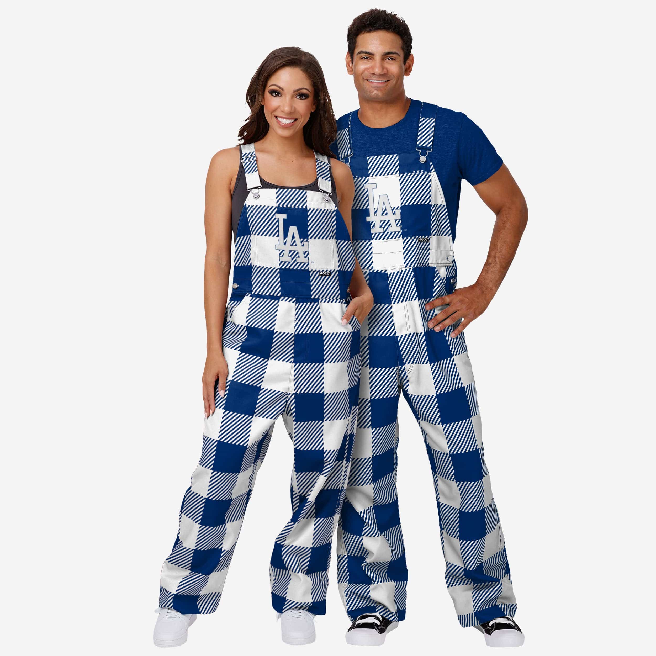 Los Angeles Dodgers Womens Plaid Bib Overalls - Image 3