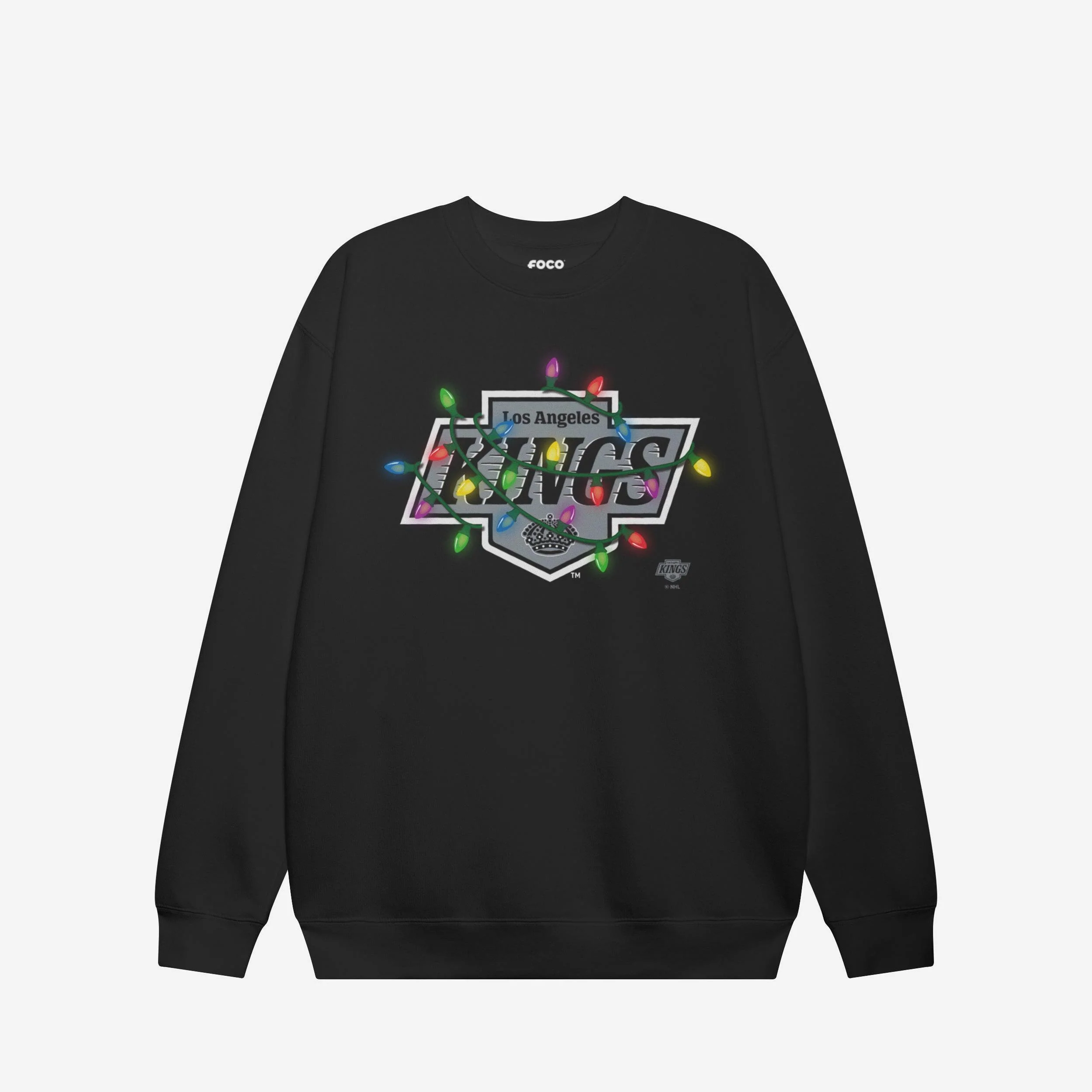 Los Angeles Kings Primary Logo Holiday Lights Crew Neck Sweatshirt