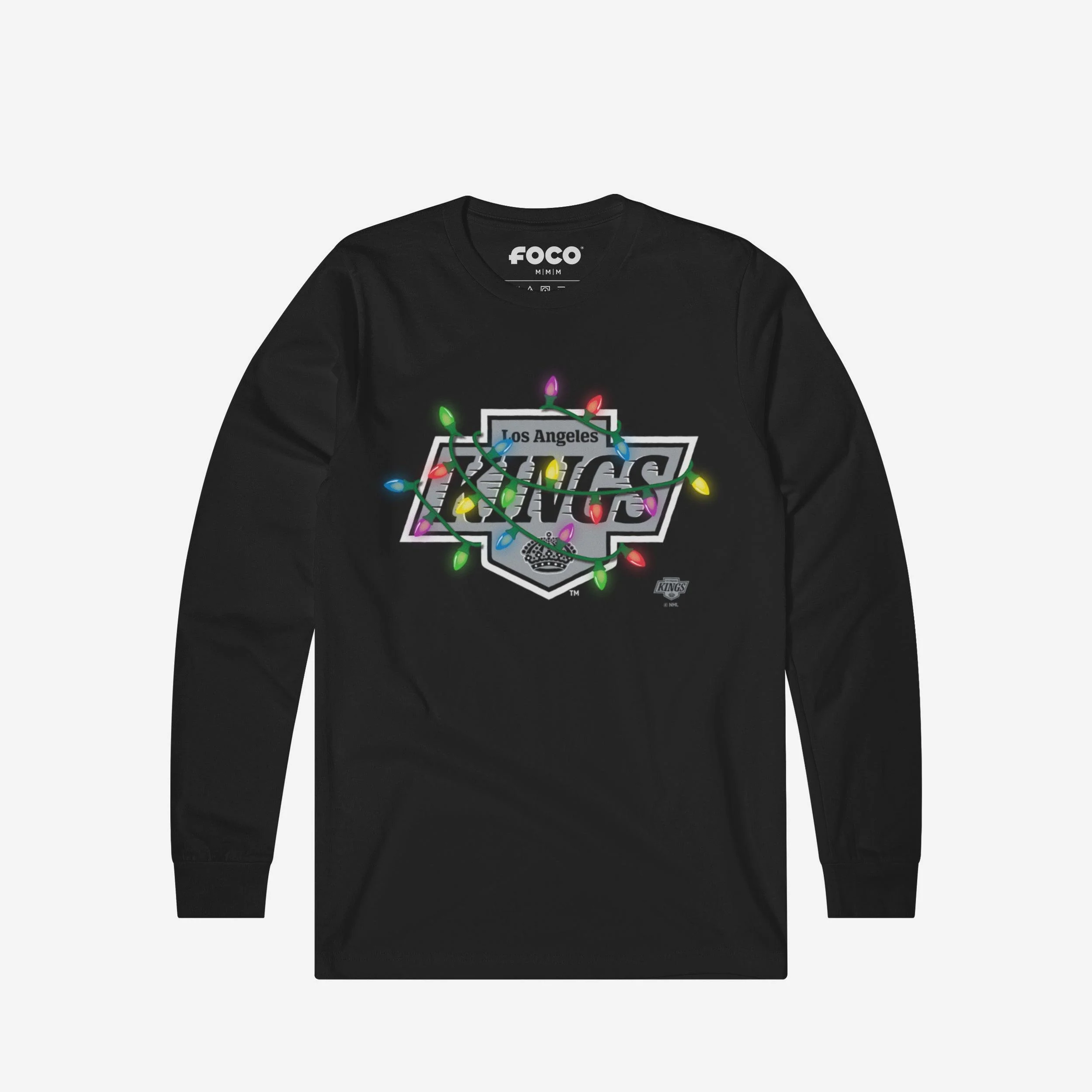 Los Angeles Kings Primary Logo Holiday Lights Long Sleeve T-Shirt