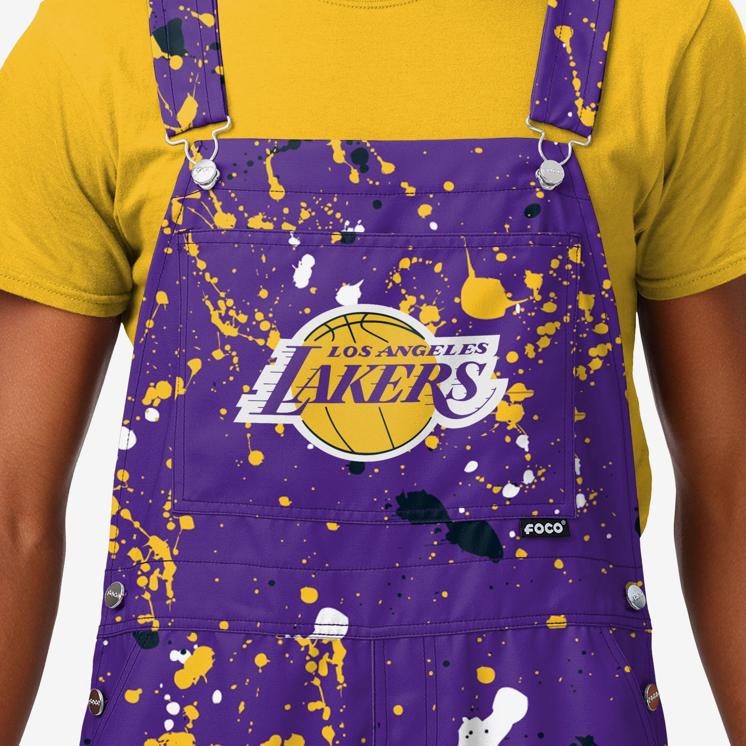 Los Angeles Lakers Mens Paint Splatter Bib Overalls - Image 3