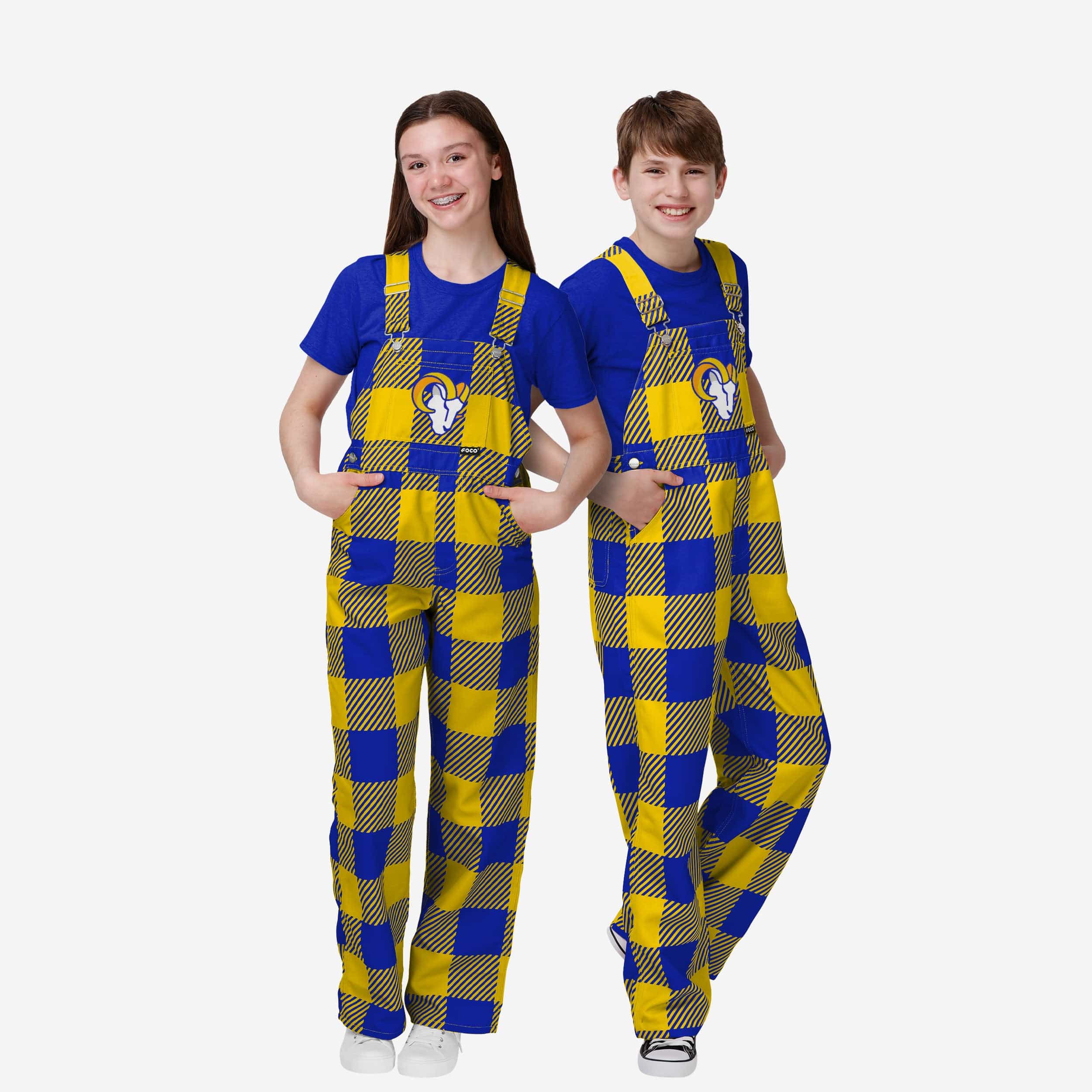 Los Angeles Rams Buffalo Youth Plaid Bib Overalls
