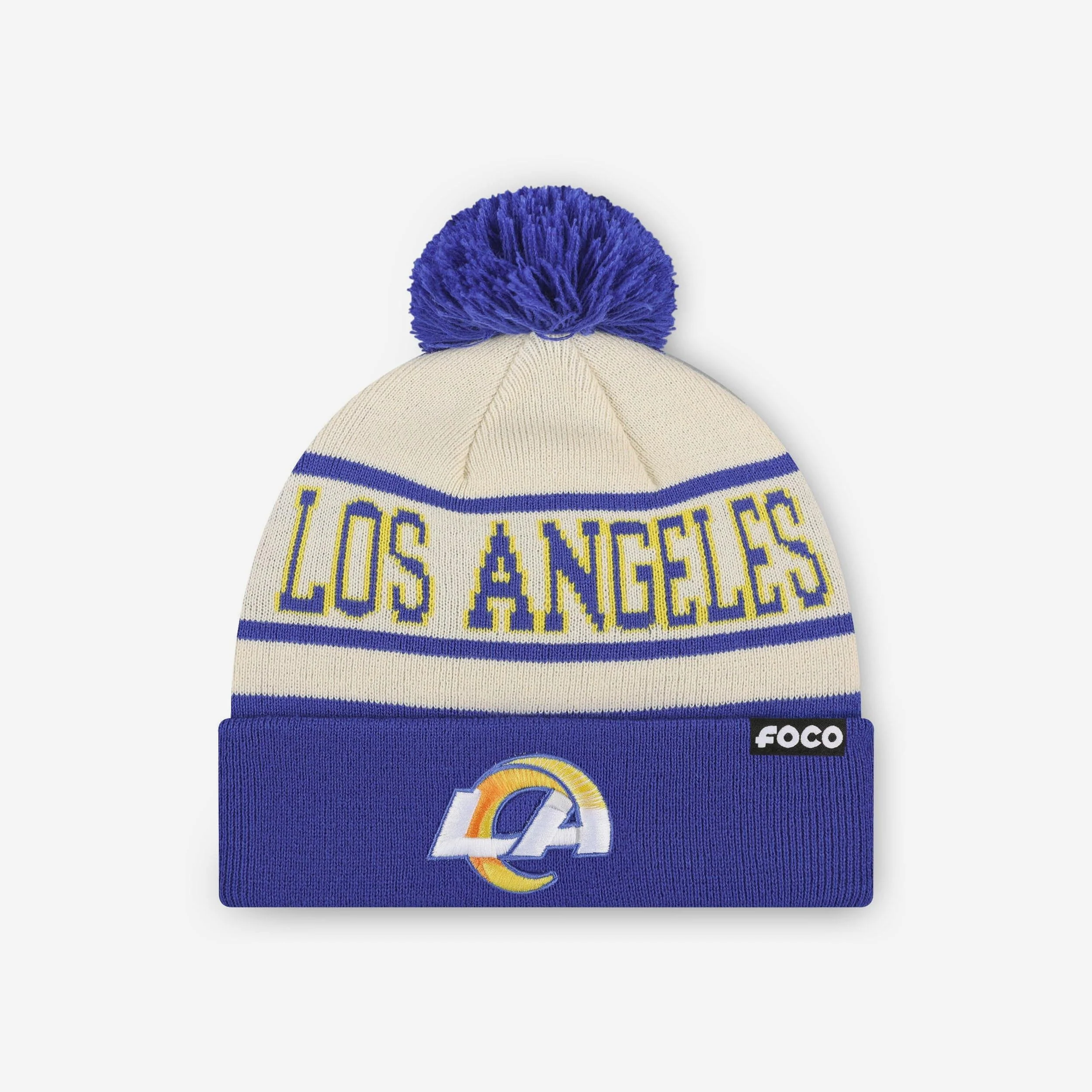 Los Angeles Rams Heritage Stripe Primary Logo Pom Beanie