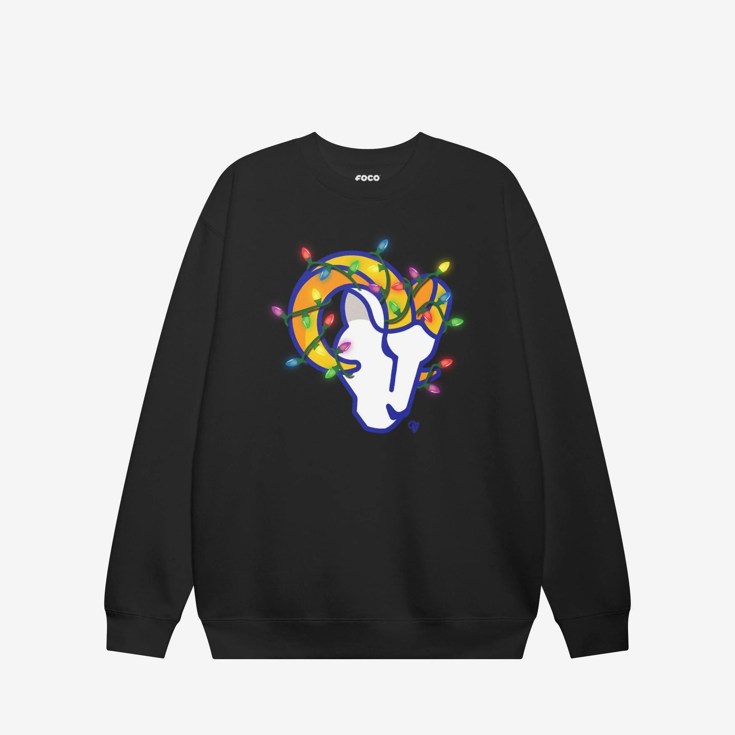 Los Angeles Rams Primary Logo Holiday Lights Crew Neck Sweatshirt