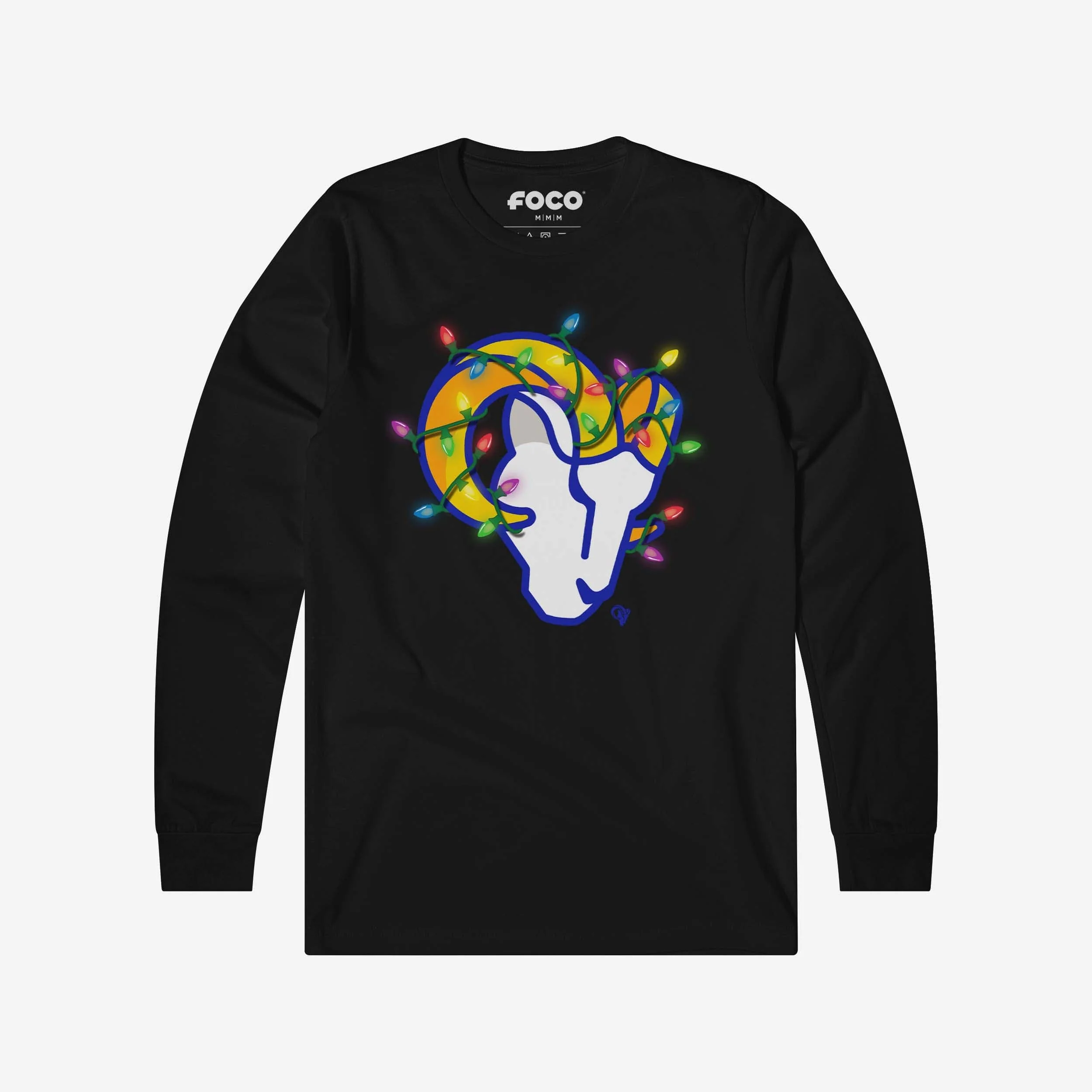 Los Angeles Rams Primary Logo Holiday Lights Long Sleeve T-Shirt