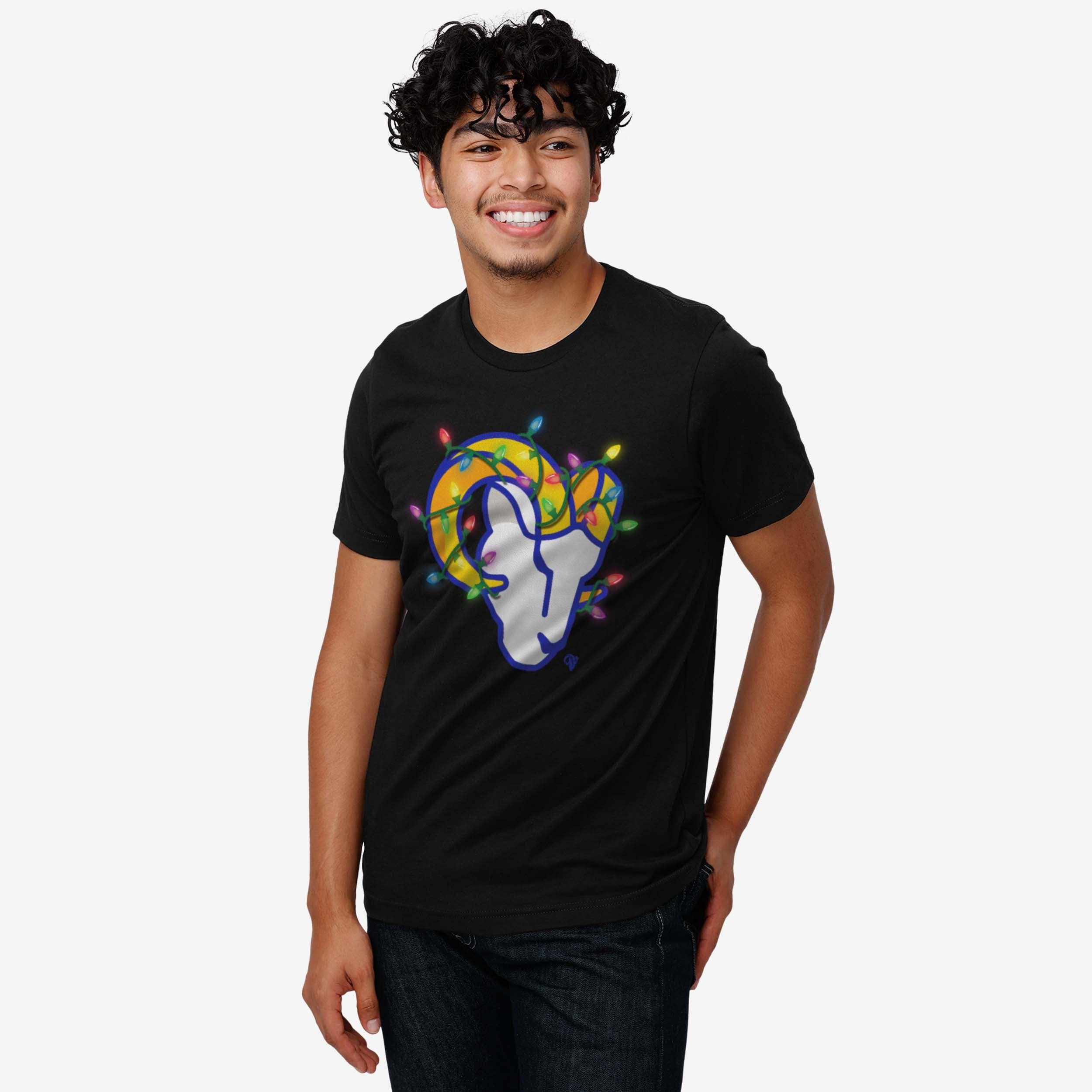 Los Angeles Rams Primary Logo Holiday Lights T-Shirt - Image 2
