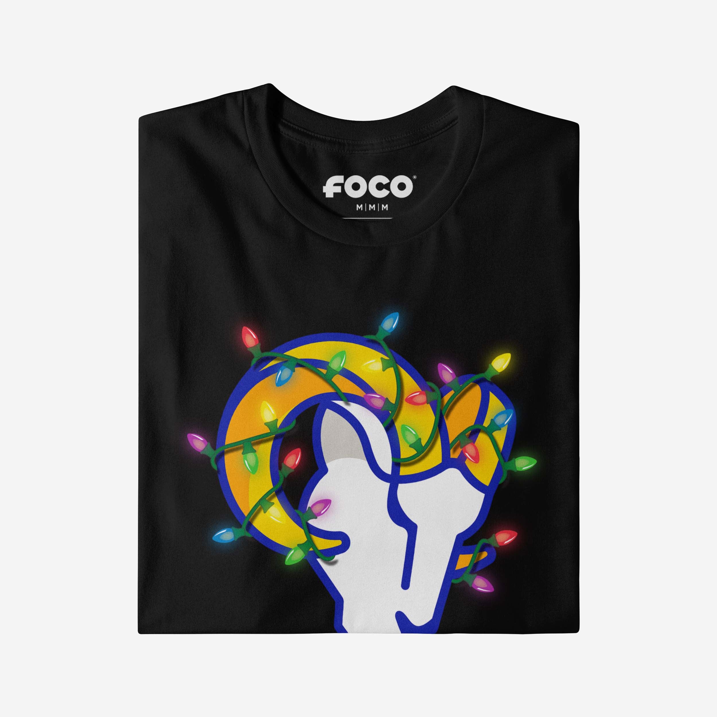 Los Angeles Rams Primary Logo Holiday Lights T-Shirt - Image 4
