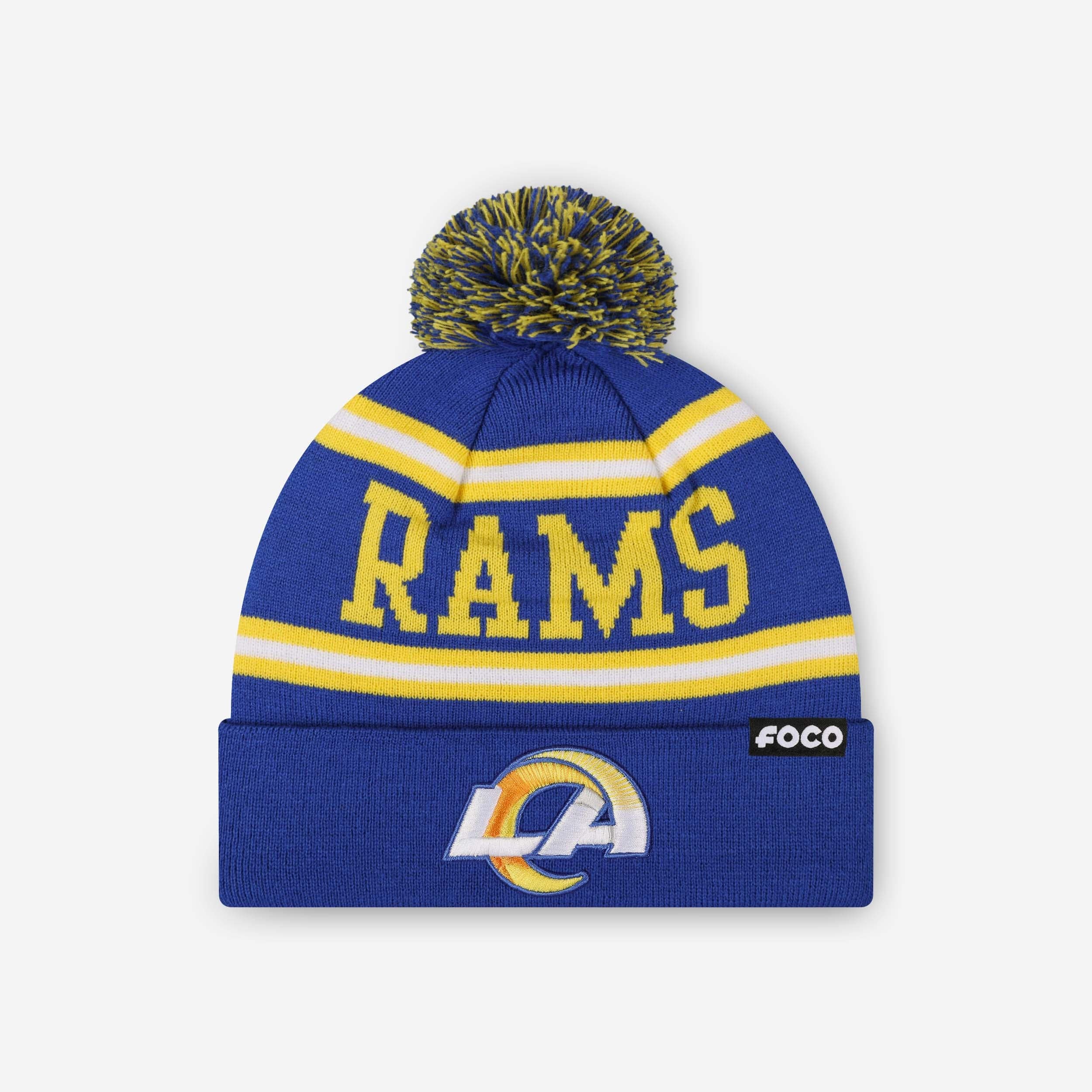 Los Angeles Rams Primary Logo Stripe Pom Beanie