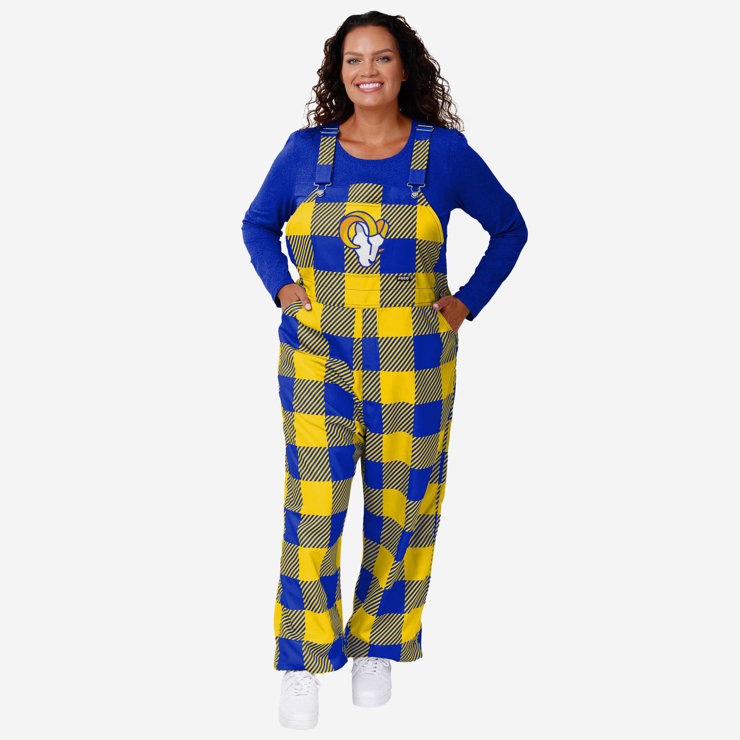 Los Angeles Rams Womens Plaid Bib Overalls