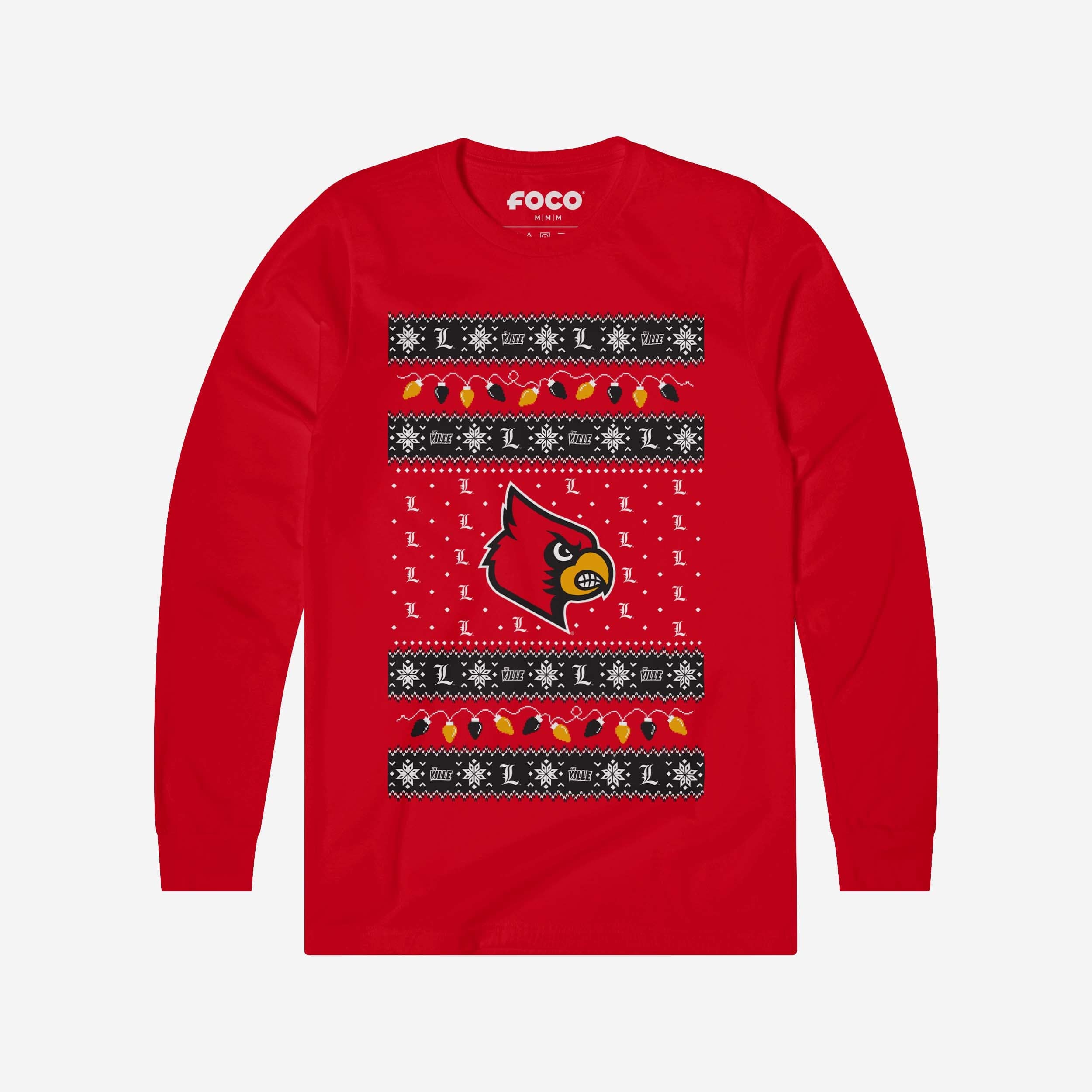 Louisville Cardinals Holiday Lights Sweater Long Sleeve T-Shirt
