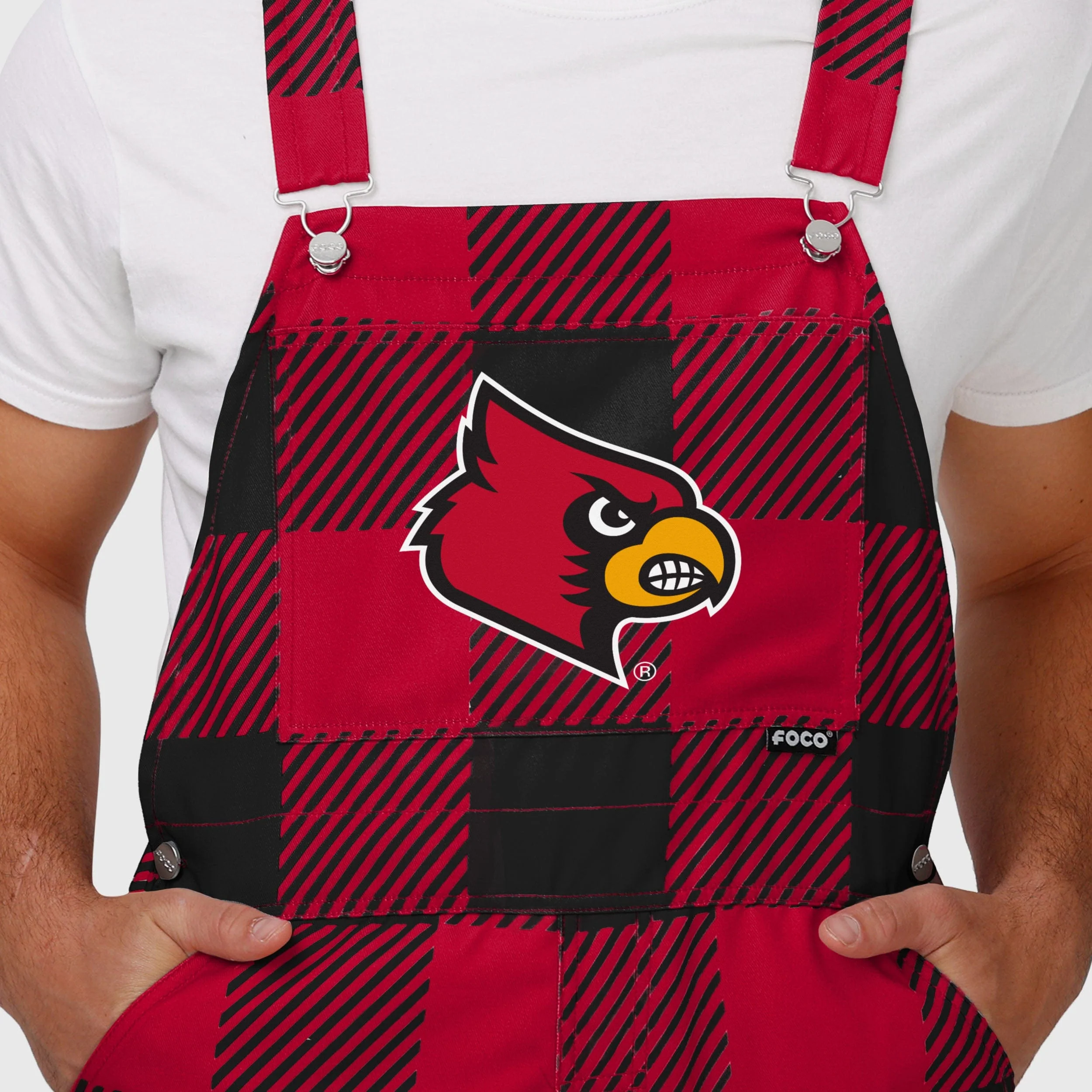 Louisville Cardinals Mens Plaid Bib Overalls - Image 4