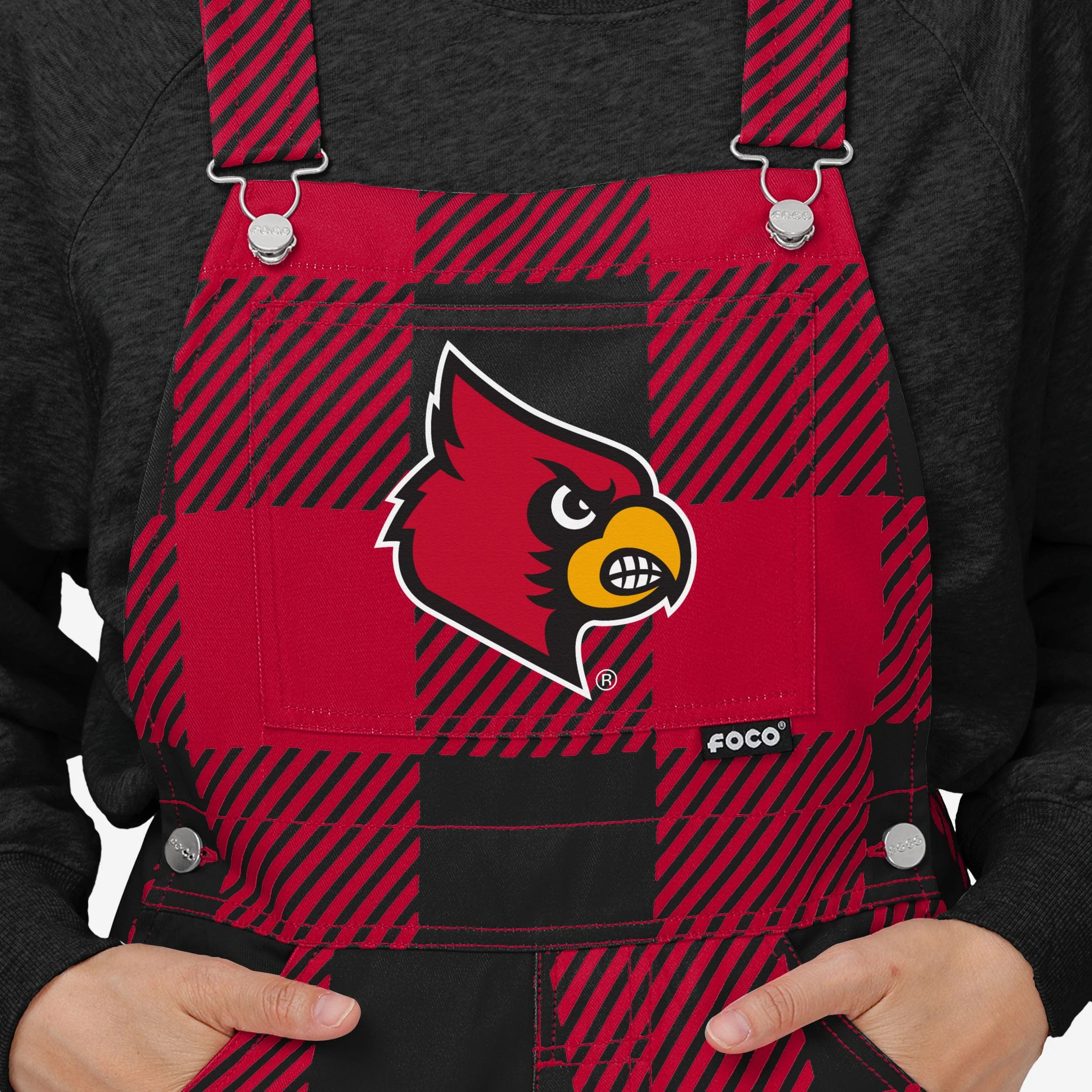 Louisville Cardinals Womens Plaid Bib Overalls - Image 4