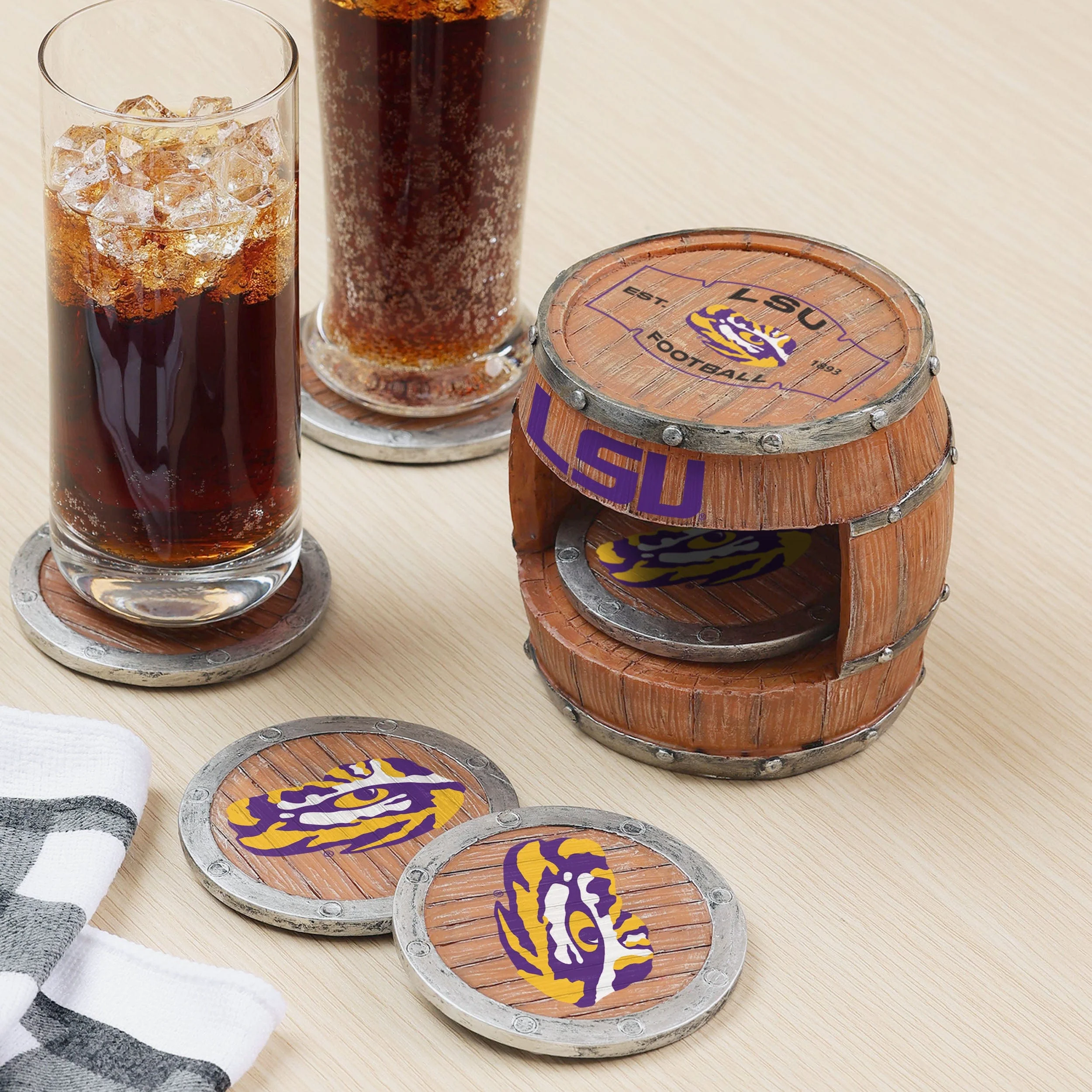 LSU Tigers 5 Pack Barrel Coaster Set - Image 2