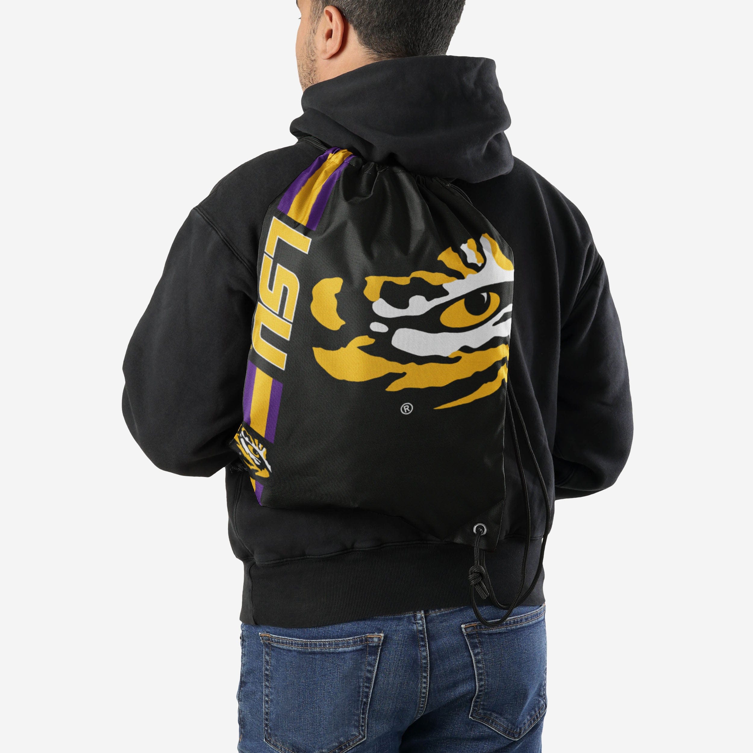 LSU Tigers Big Logo Side Stripe Drawstring Backpack - Image 2