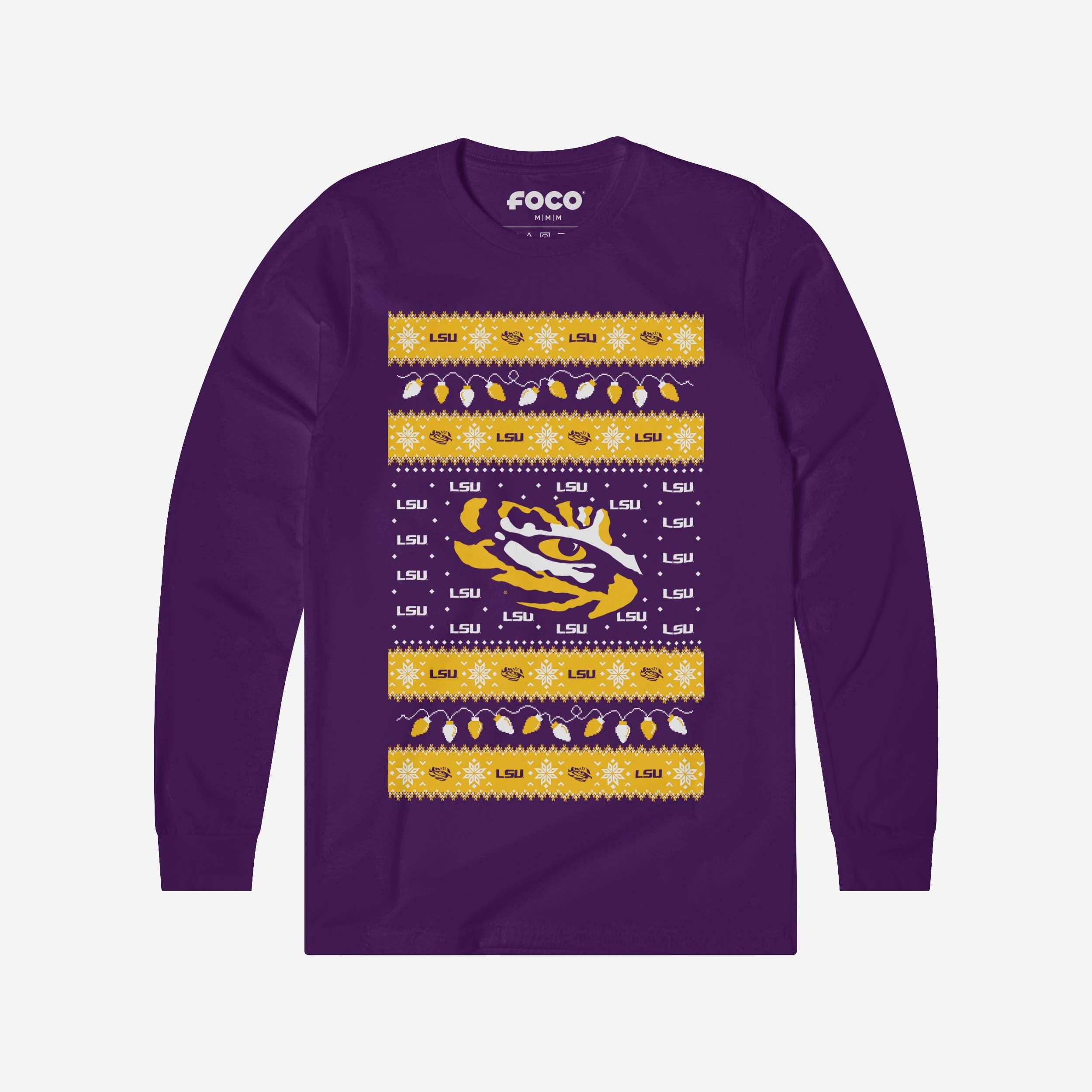 LSU Tigers Holiday Lights Sweater Long Sleeve T-Shirt