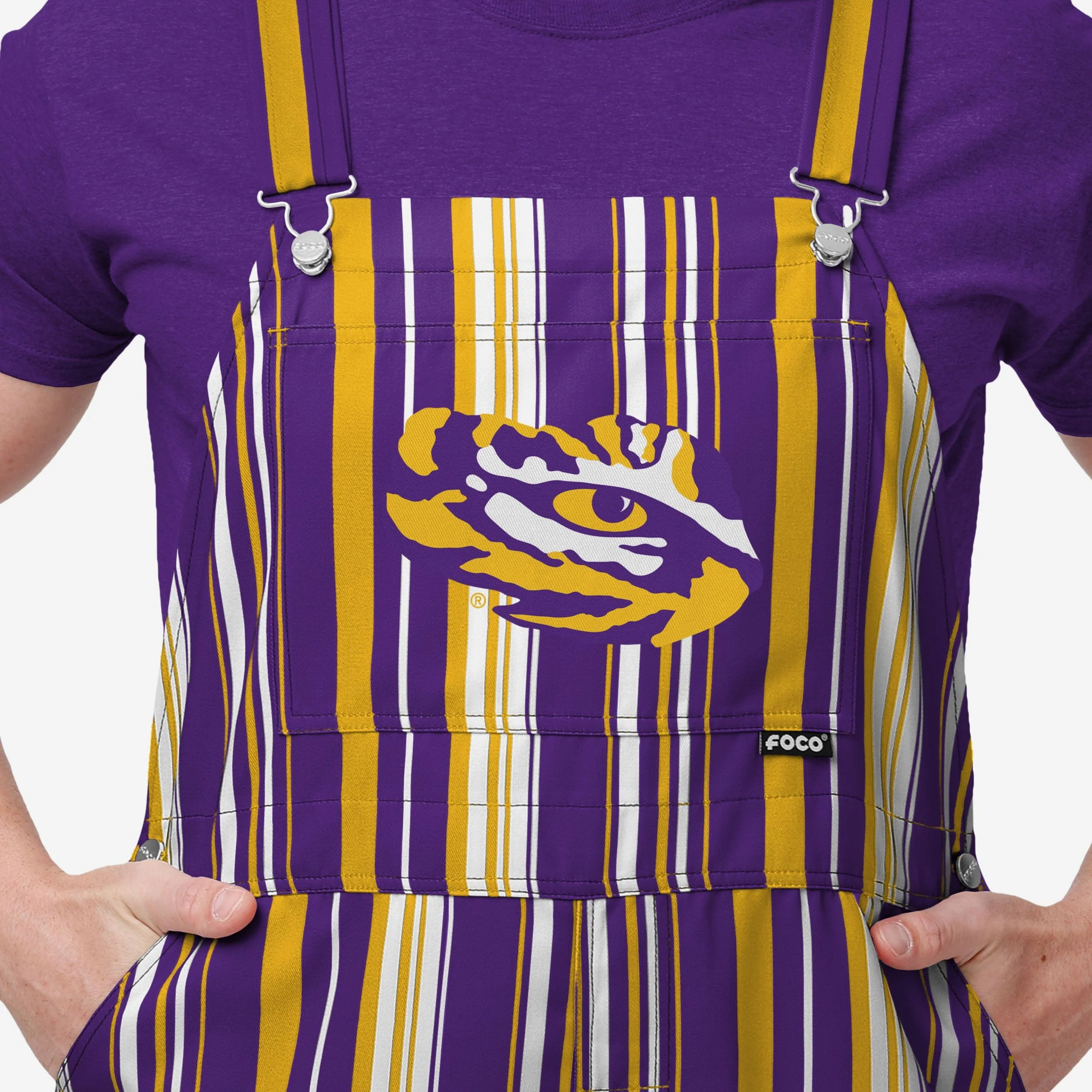 LSU Tigers Mens Hyper Stripe Bib Overalls - Image 4