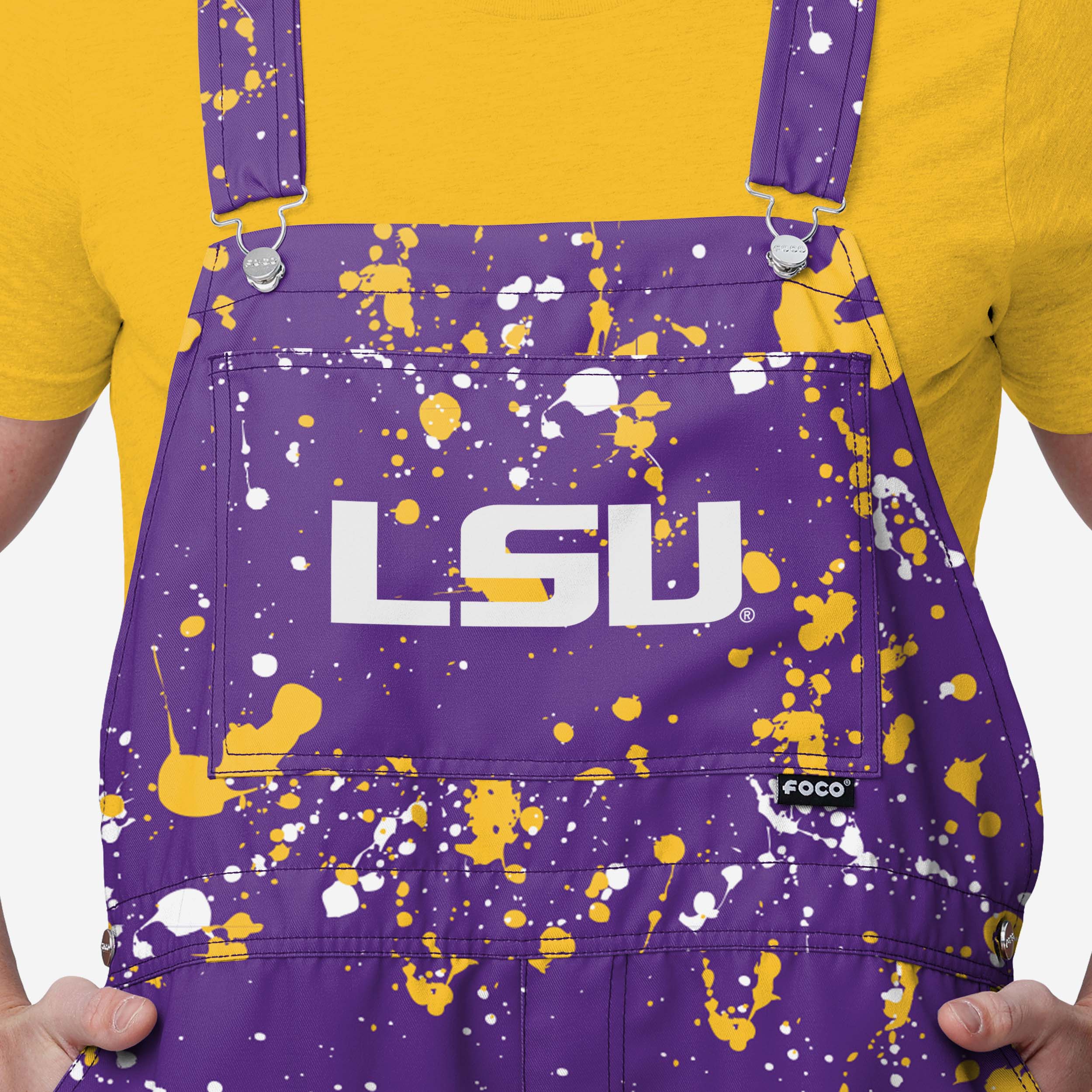 LSU Tigers Mens Paint Splatter Bib Shortalls - Image 3