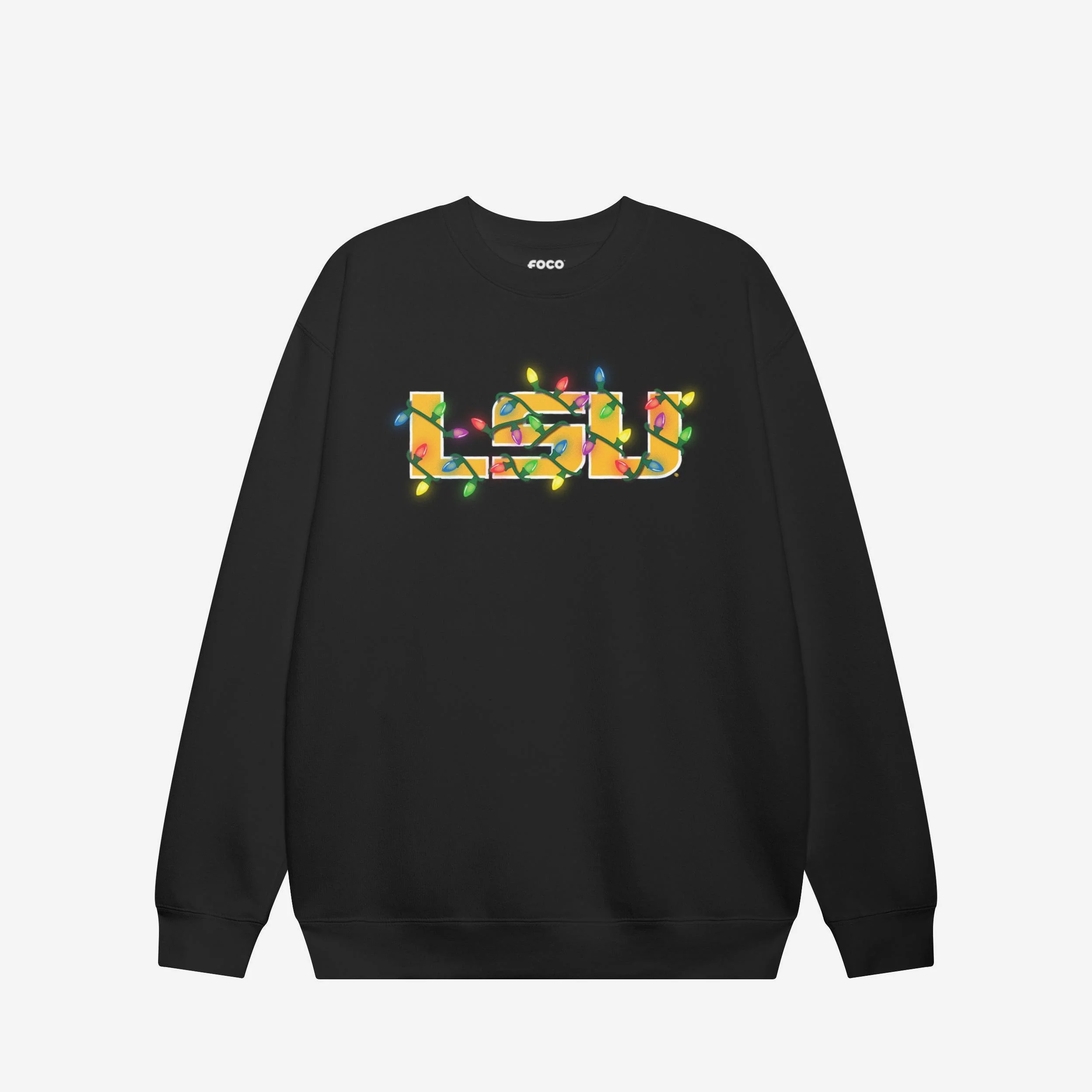 LSU Tigers Primary Logo Holiday Lights Crew Neck Sweatshirt