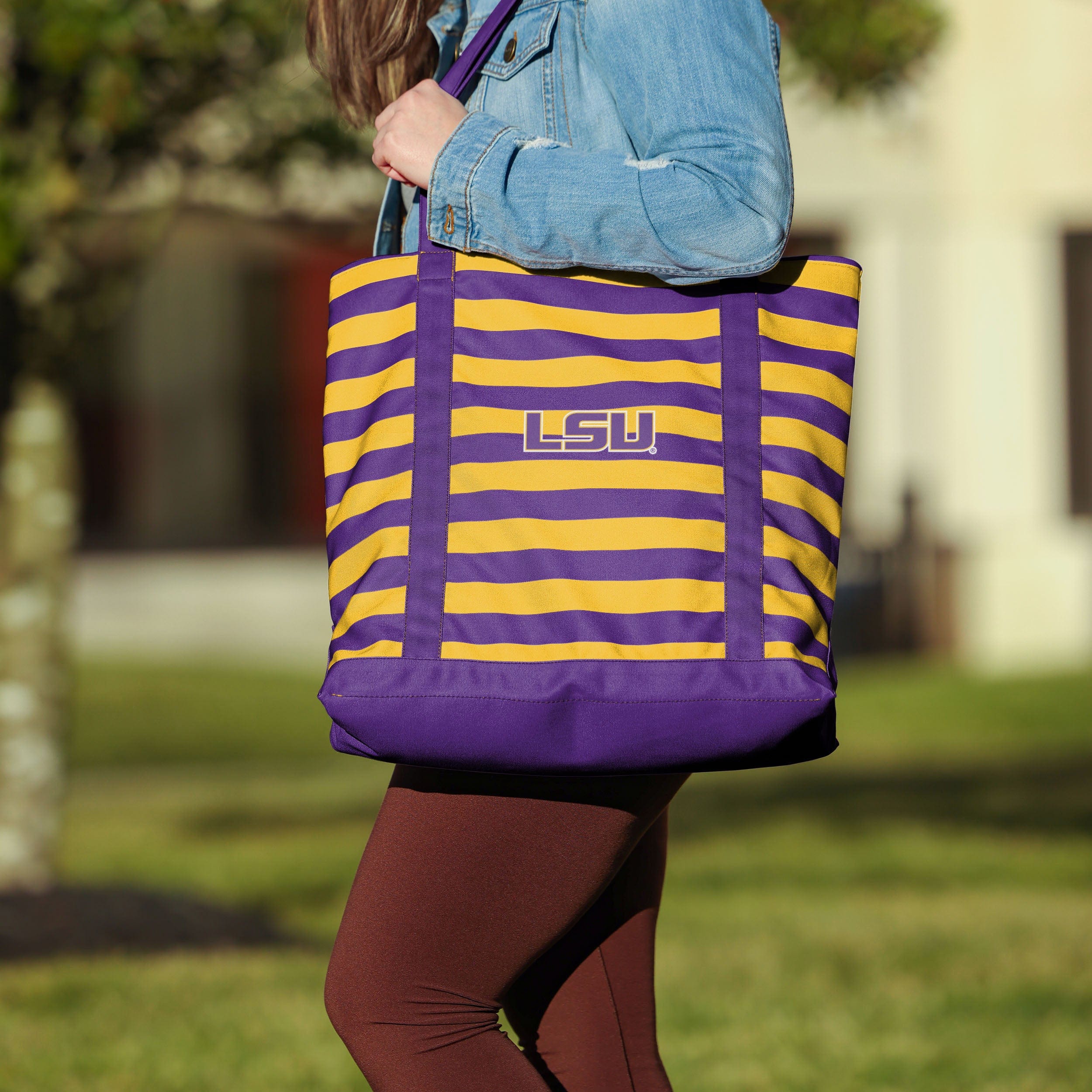 LSU Tigers Team Stripe Canvas Tote Bag - Image 3