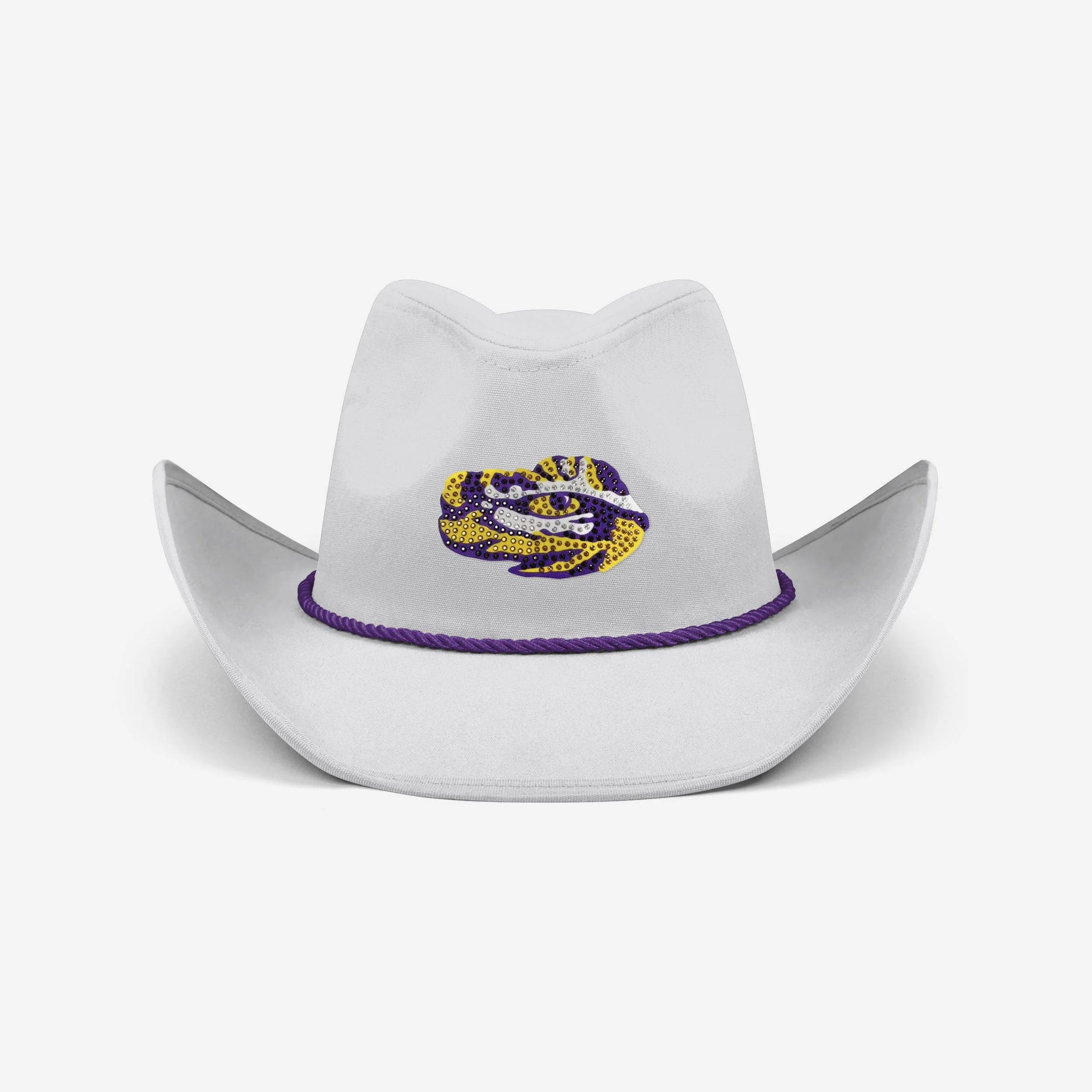 LSU Tigers White Rhinestone Logo Cowboy Hat - Image 3
