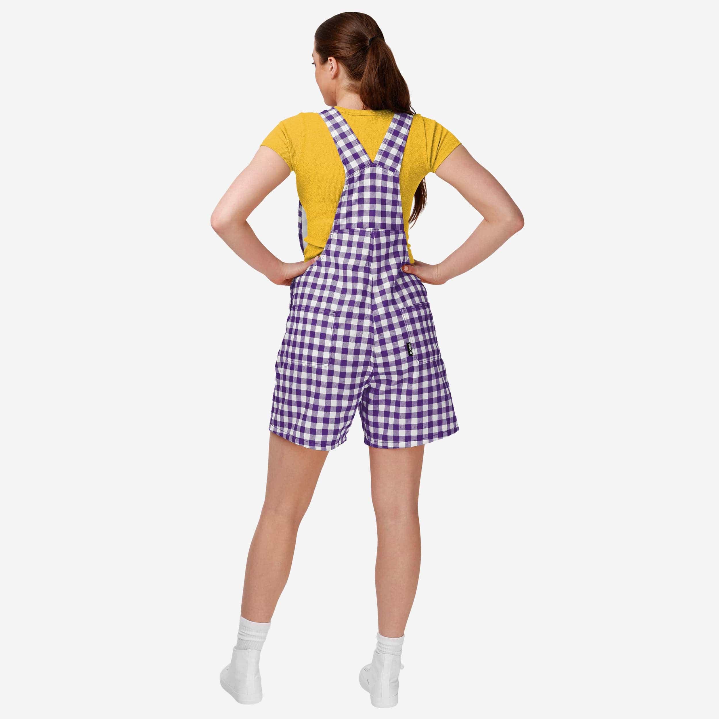 LSU Tigers Womens Gingham Check Bib Shortalls - Image 2