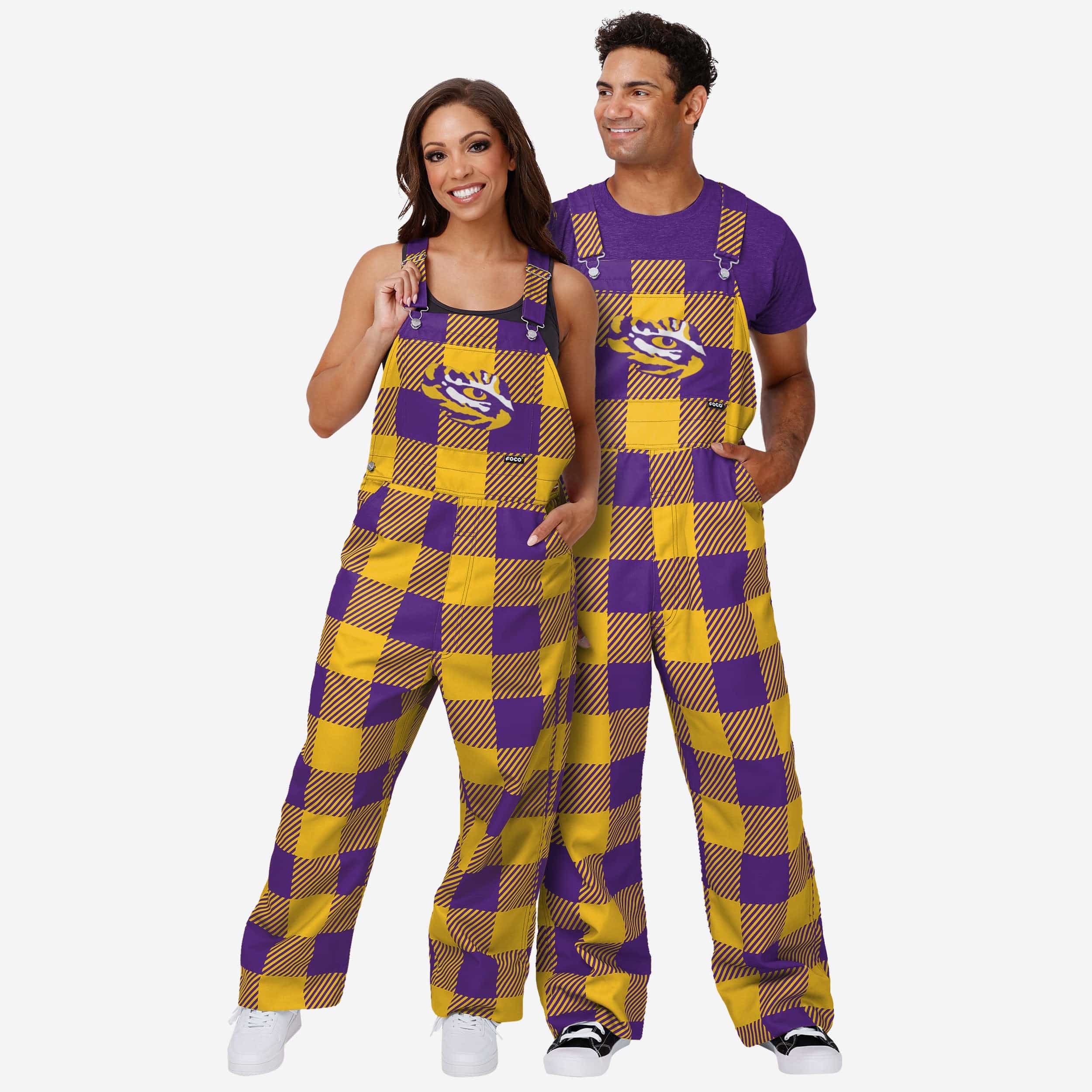 LSU Tigers Womens Plaid Bib Overalls - Image 3