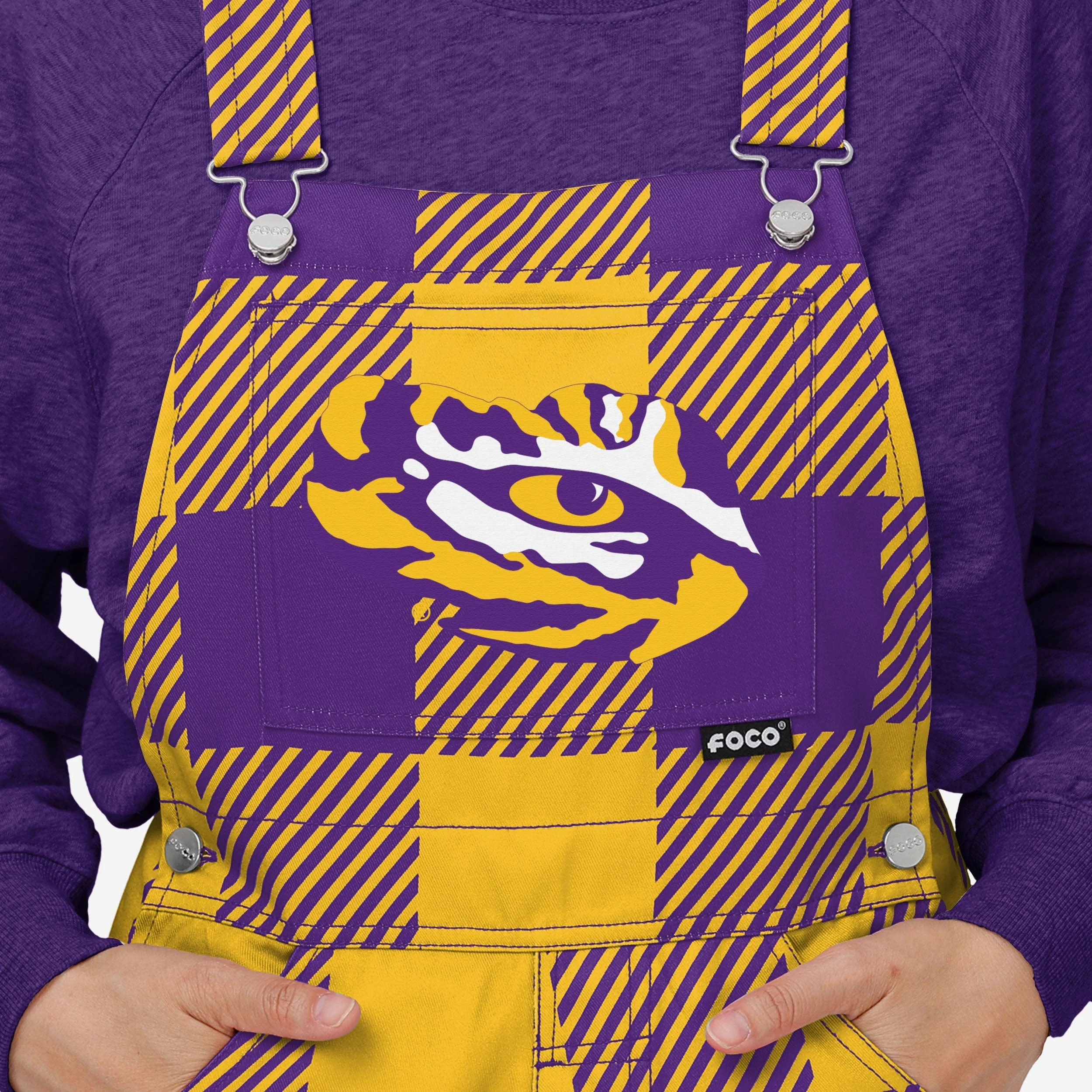 LSU Tigers Womens Plaid Bib Overalls - Image 4
