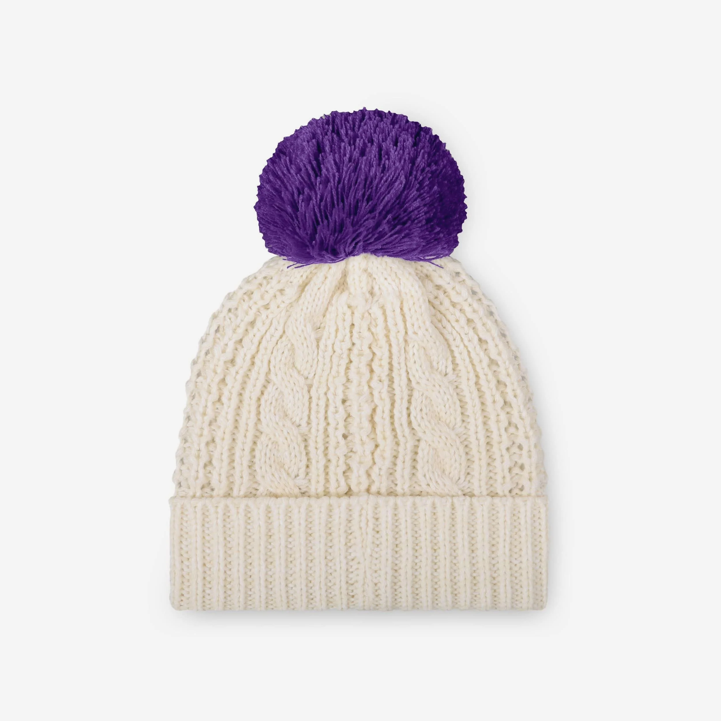 LSU Tigers Womens Primary Logo White Cable Knit Pom Beanie - Image 2