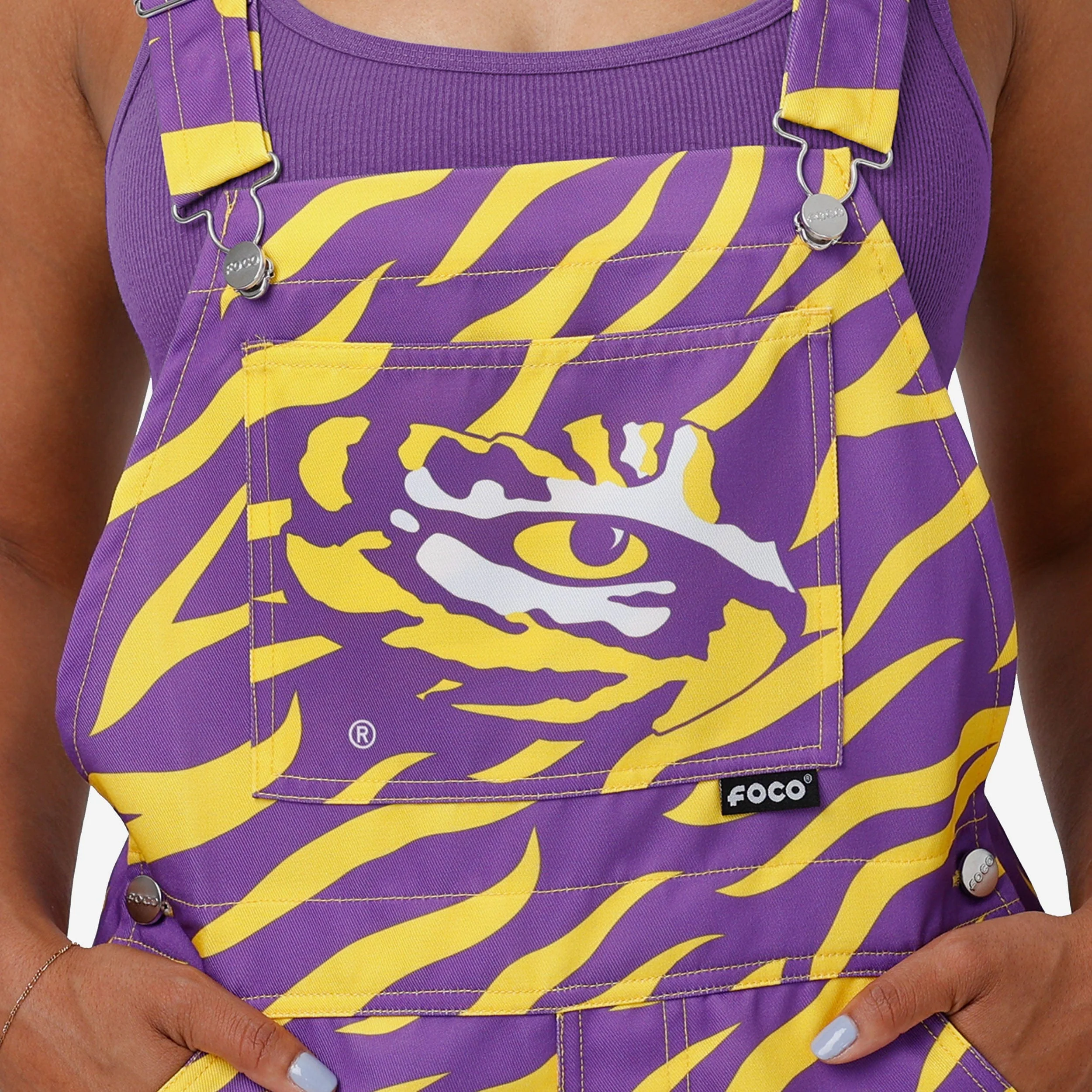LSU Tigers Womens Tiger Stripe Thematic Bib Overalls - Image 4